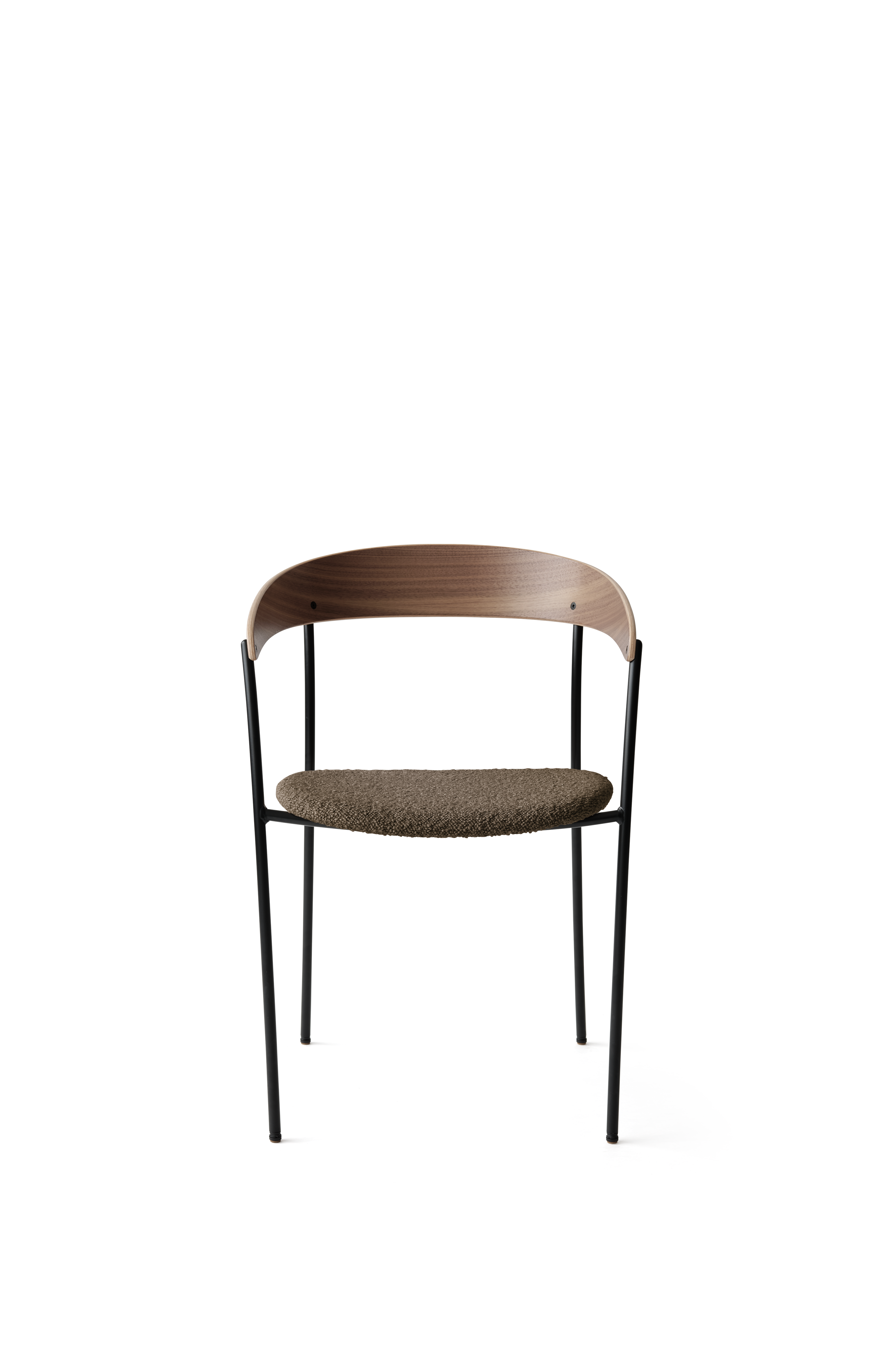 Fauteuil MISSING met armleuningen, gestoffeerd met notenhoutfineer