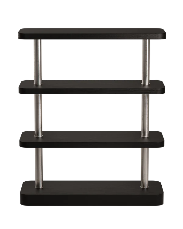 Modulaire kast in zwart fineer met stalen elementen