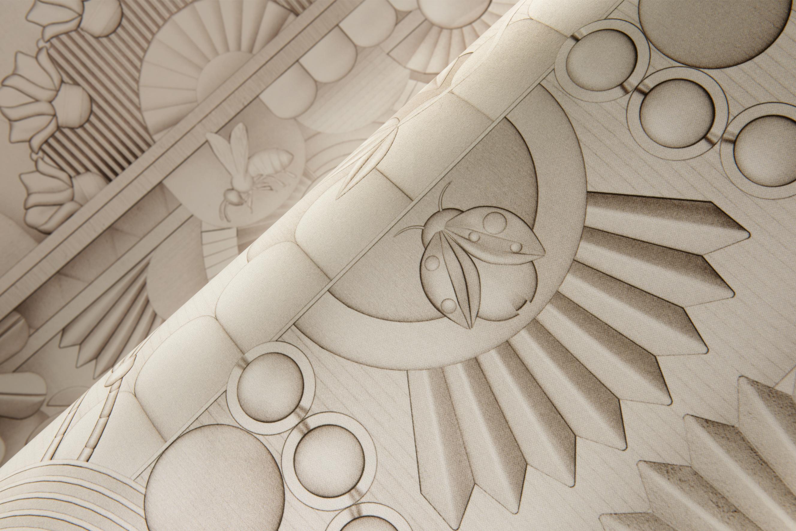 Textilwandbild im Art-Déco-Stil in Bogenform GREENHOUSE GATHERING ARCH hellbeige