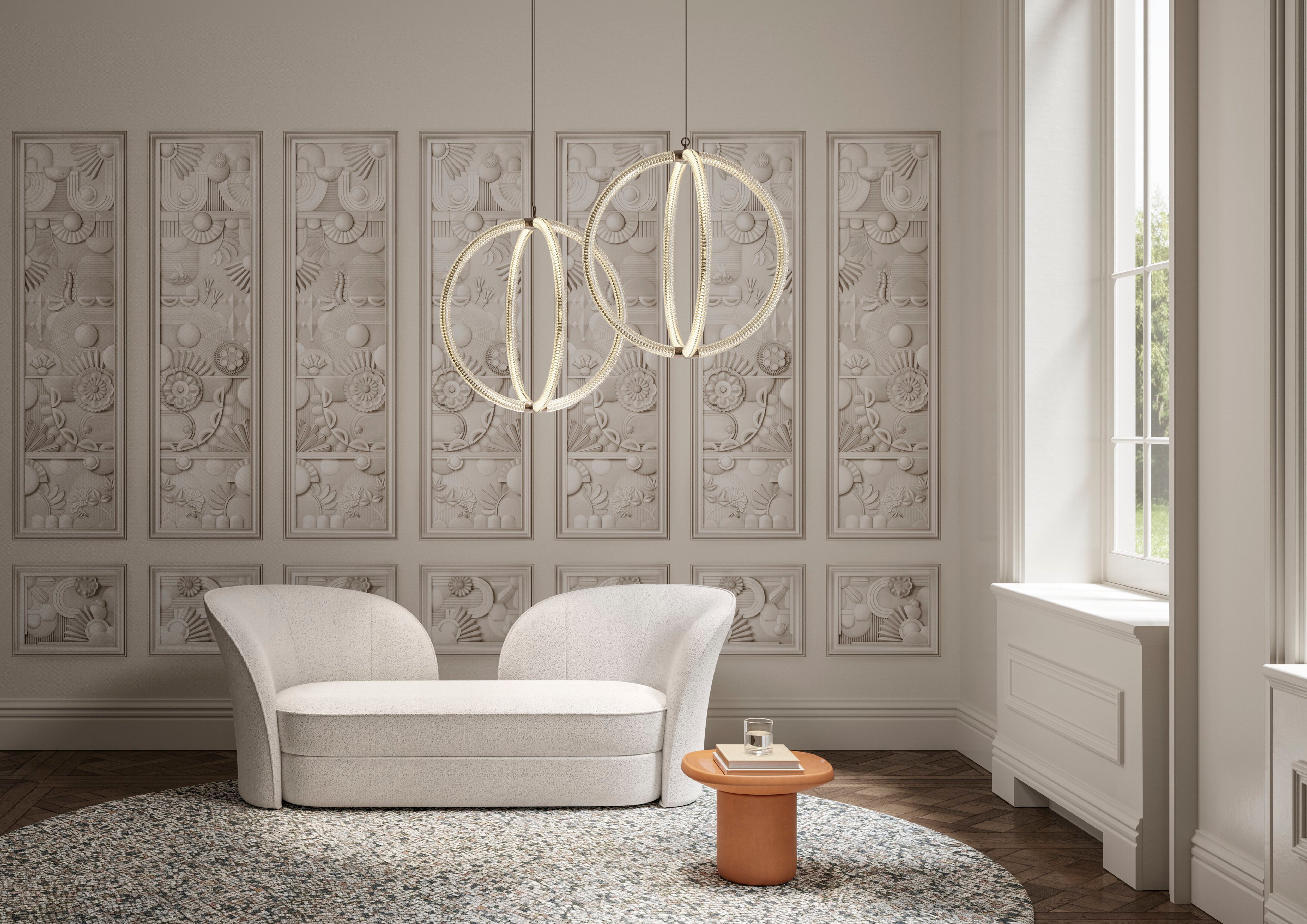 Muurschildering textiel in art deco stijl GREENHOUSE GATHERING lichtbeige