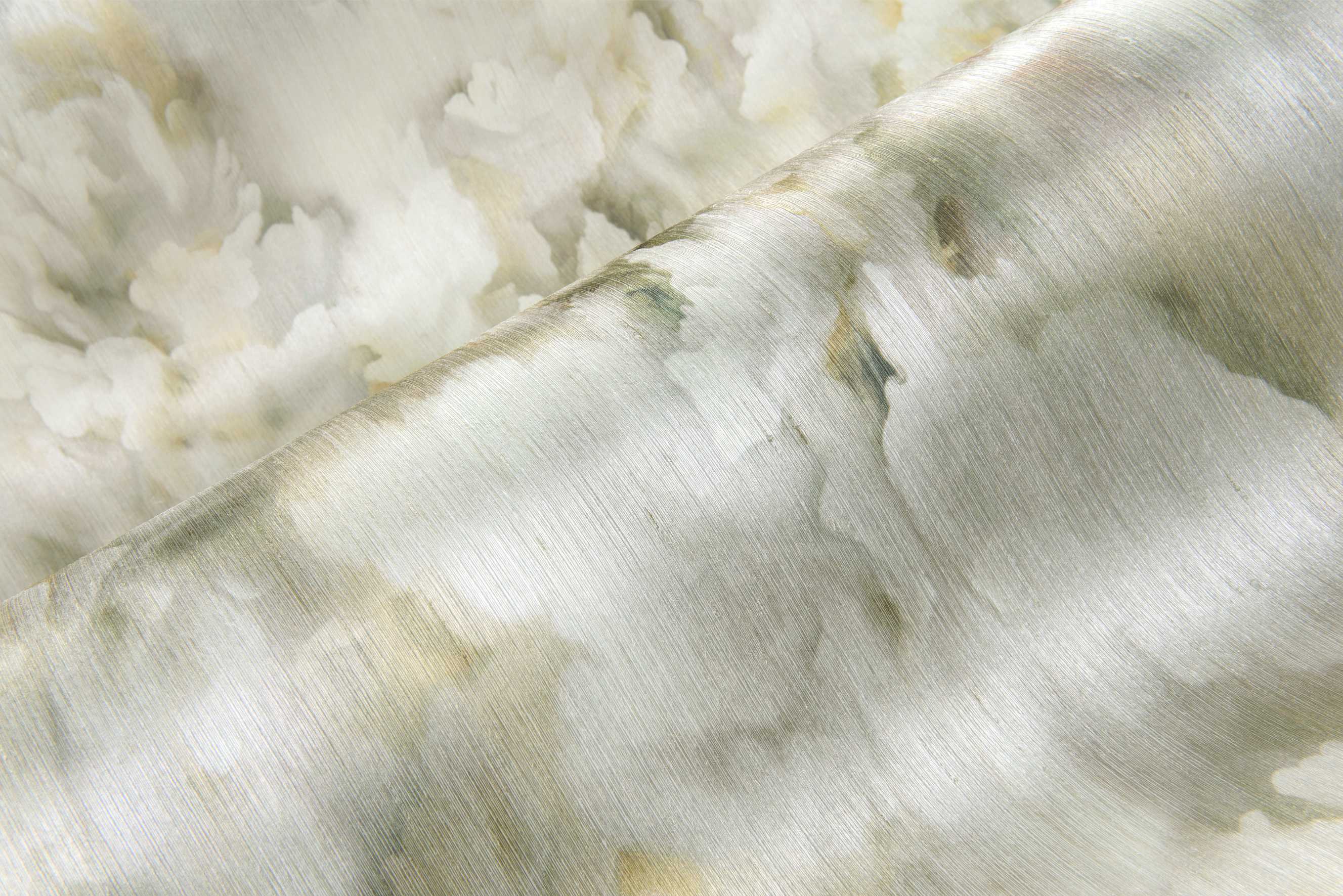 Zijdeachtige textielbehang met bloemenmotief SILK BOMBIS beige met wit
