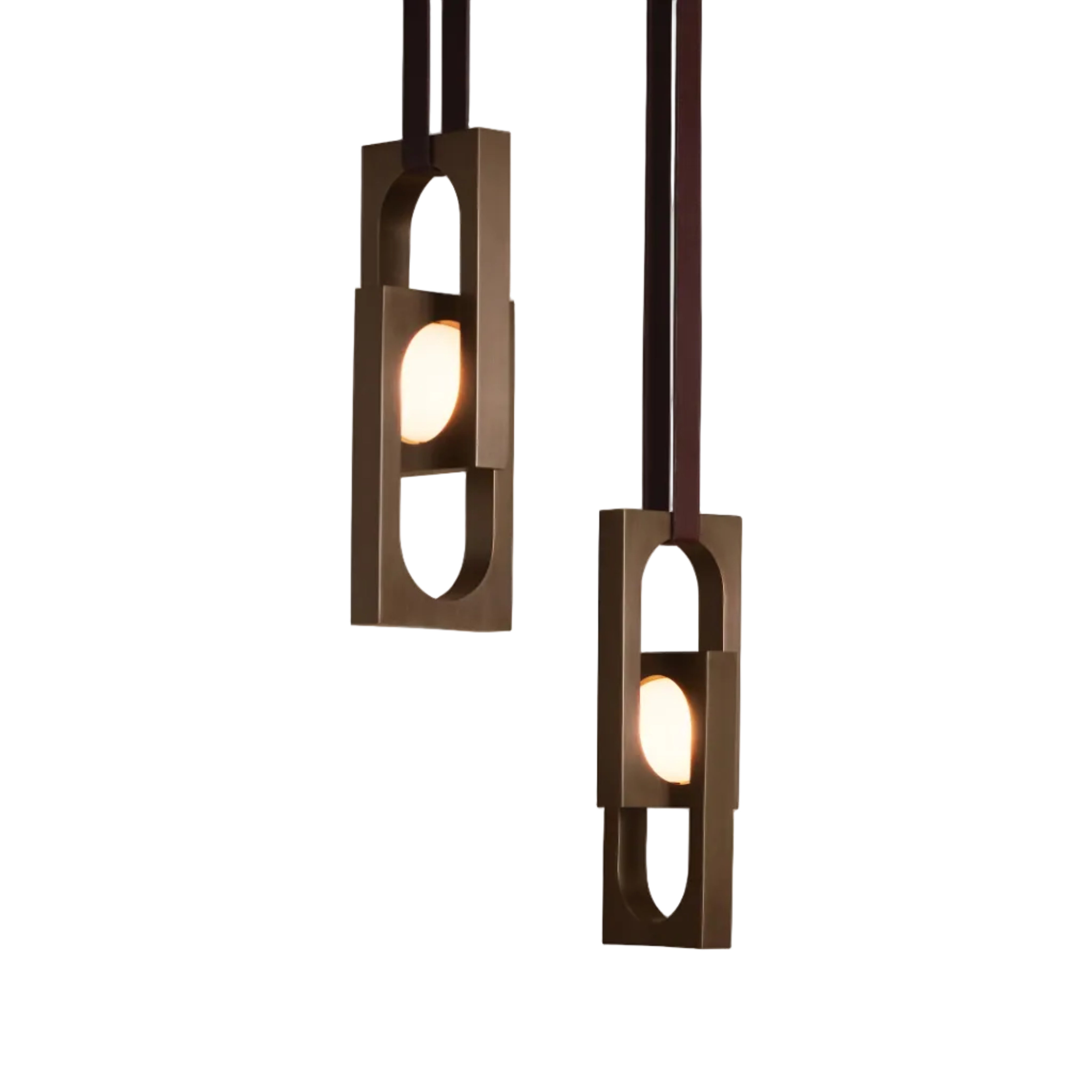 Hanglamp MYTHOS DUO met opalen glazen kap en zwart messing.