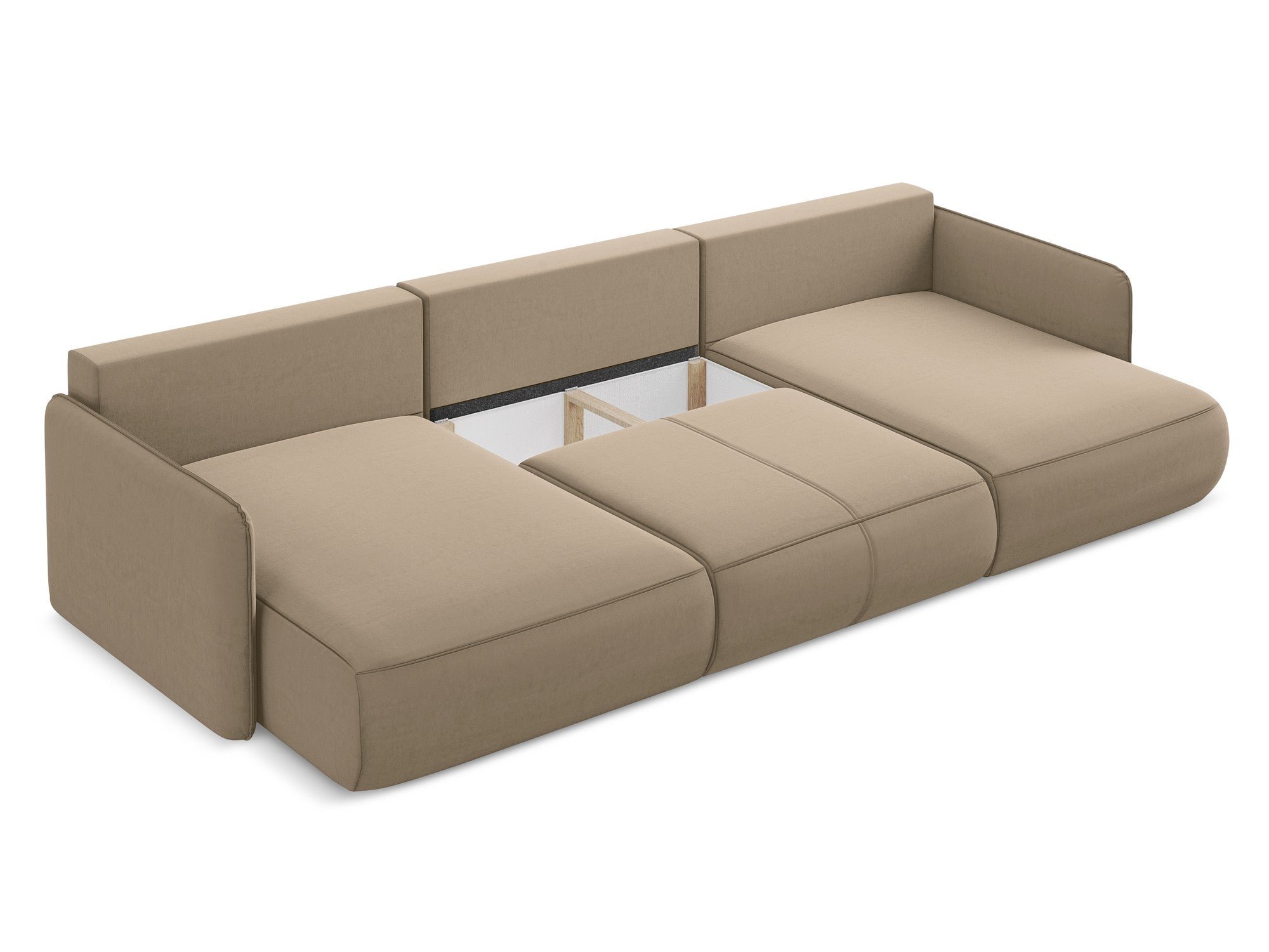 Panoramischer Samt-Ecksofa mit Schlaf-Funktion NANEA dunkelbeige