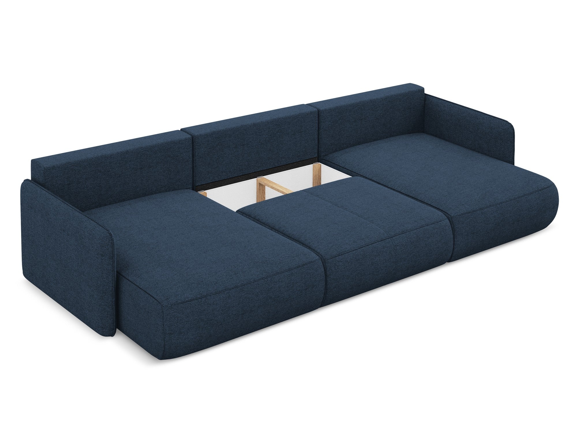 Panoramische hoekbank met slaapfunctie NANEA koninklijk blauw chenille