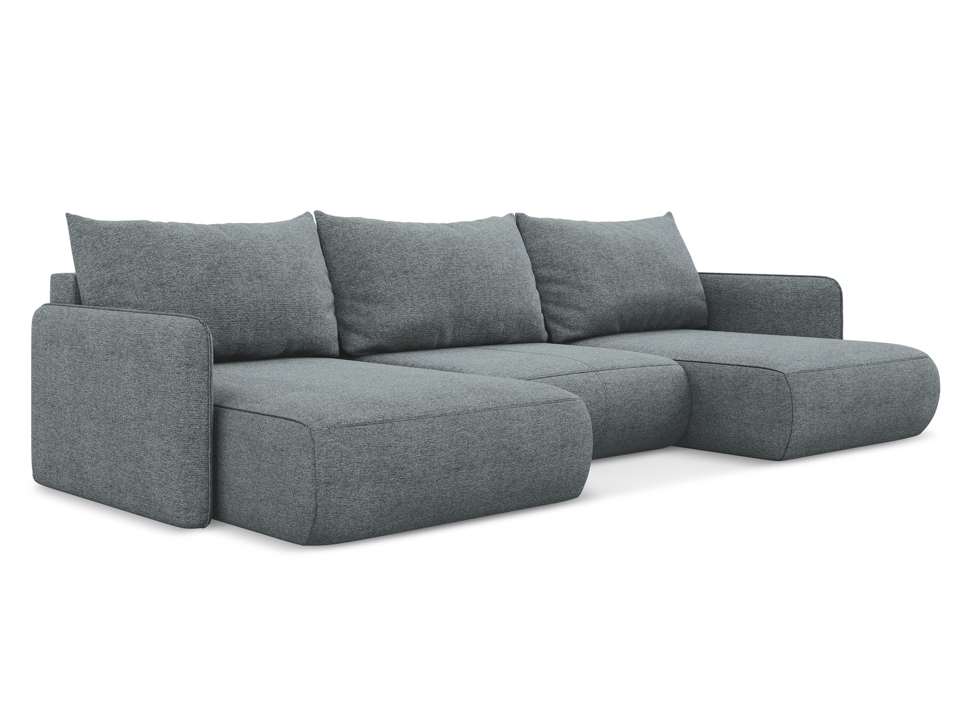 Panoramische hoekbank met slaapfunctie NANEA in denimblauw chenille