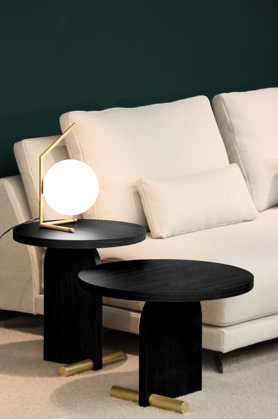 Zijtafel NOVA zwart essenhout met messing afwerking