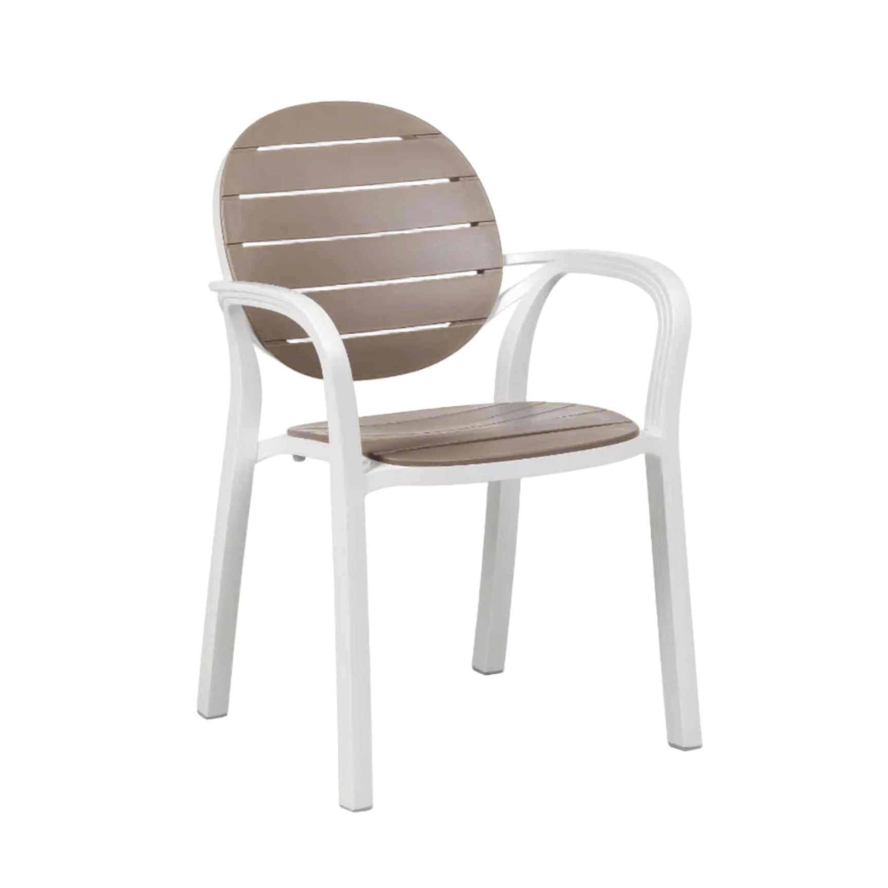 Outdoor chair with armrests PALMA taupe with white base