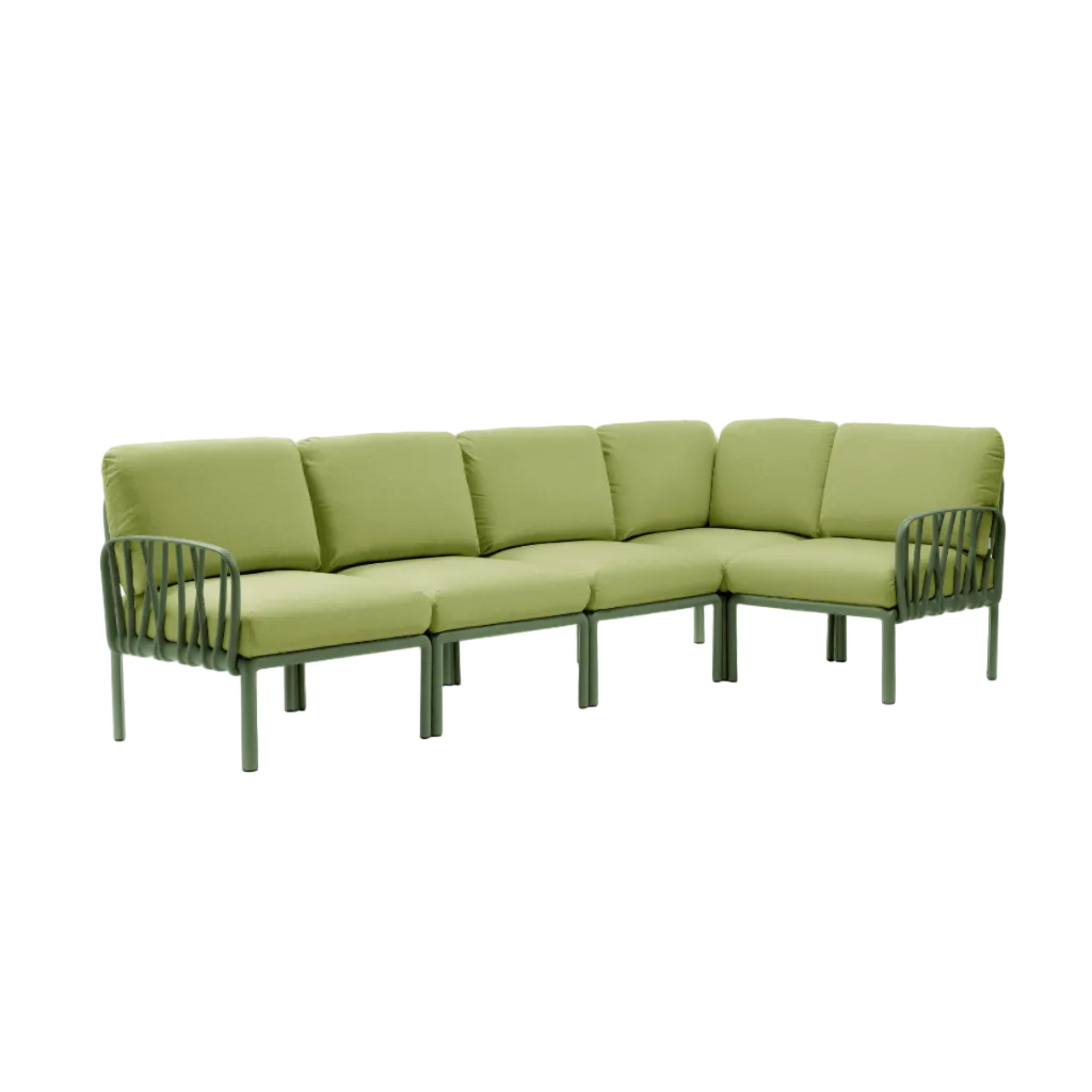 Modulaire buitenhoekbank KOMODO 5 groen Sunbrella® met groene agave basis