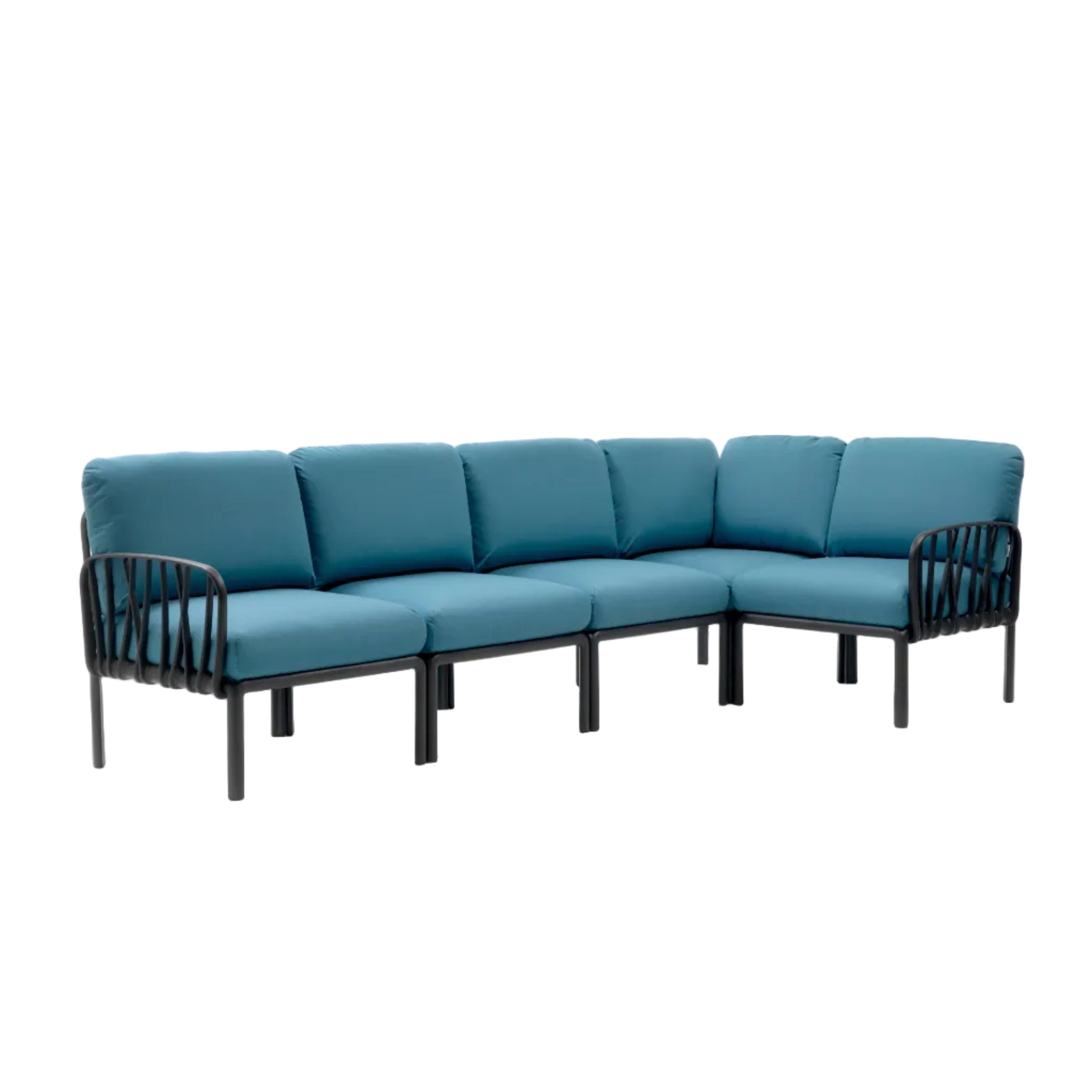 Modularer Außen-Ecksofa KOMODO 5 blau Sunbrella® mit anthrazitfarbenem Gestell