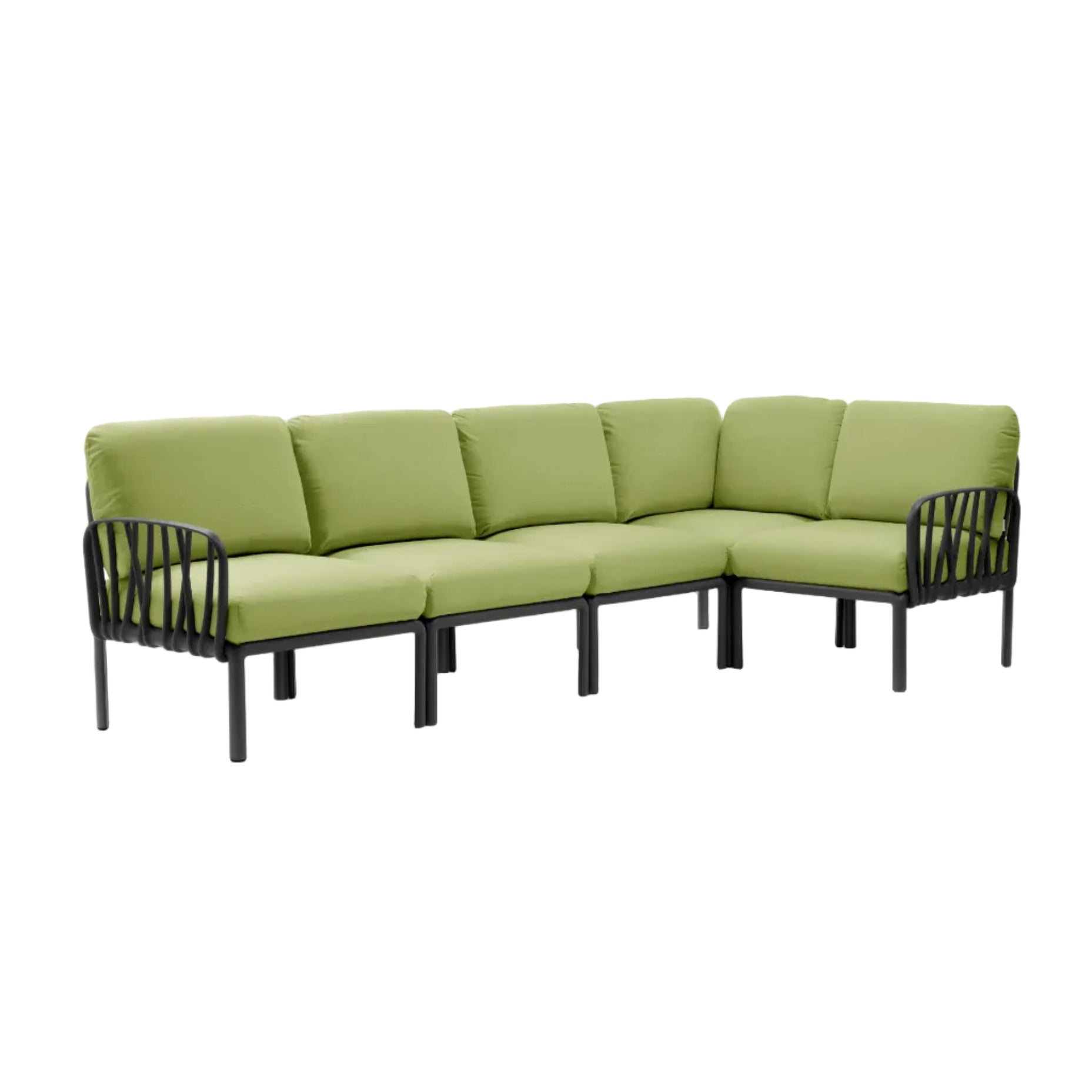 Modularer Außen-Ecksofa KOMODO 5 grün Sunbrella® mit anthrazitfarbenem Gestell