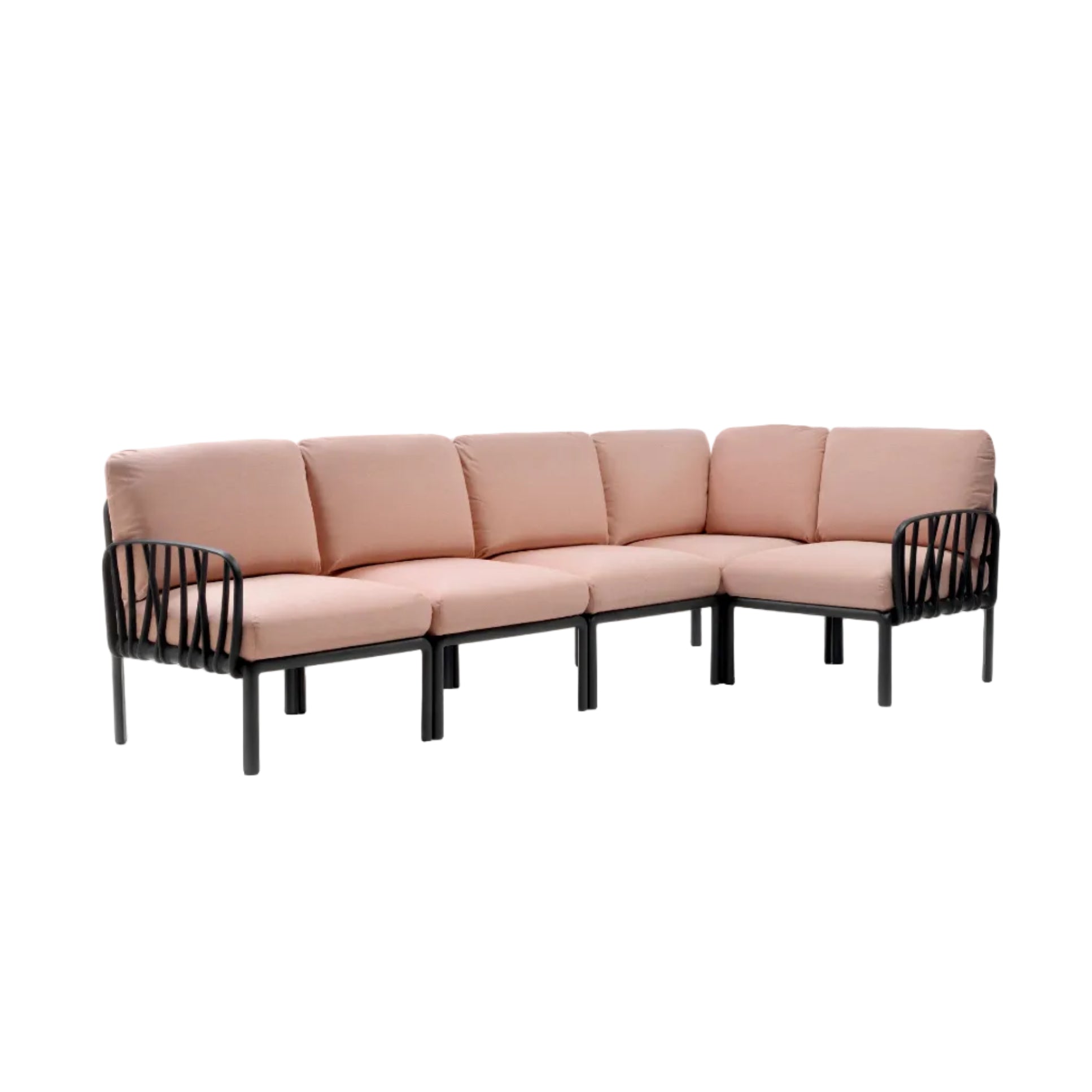 Modularer Außen-Ecksofa KOMODO 5 in Rosa mit anthrazitfarbenem Gestell
