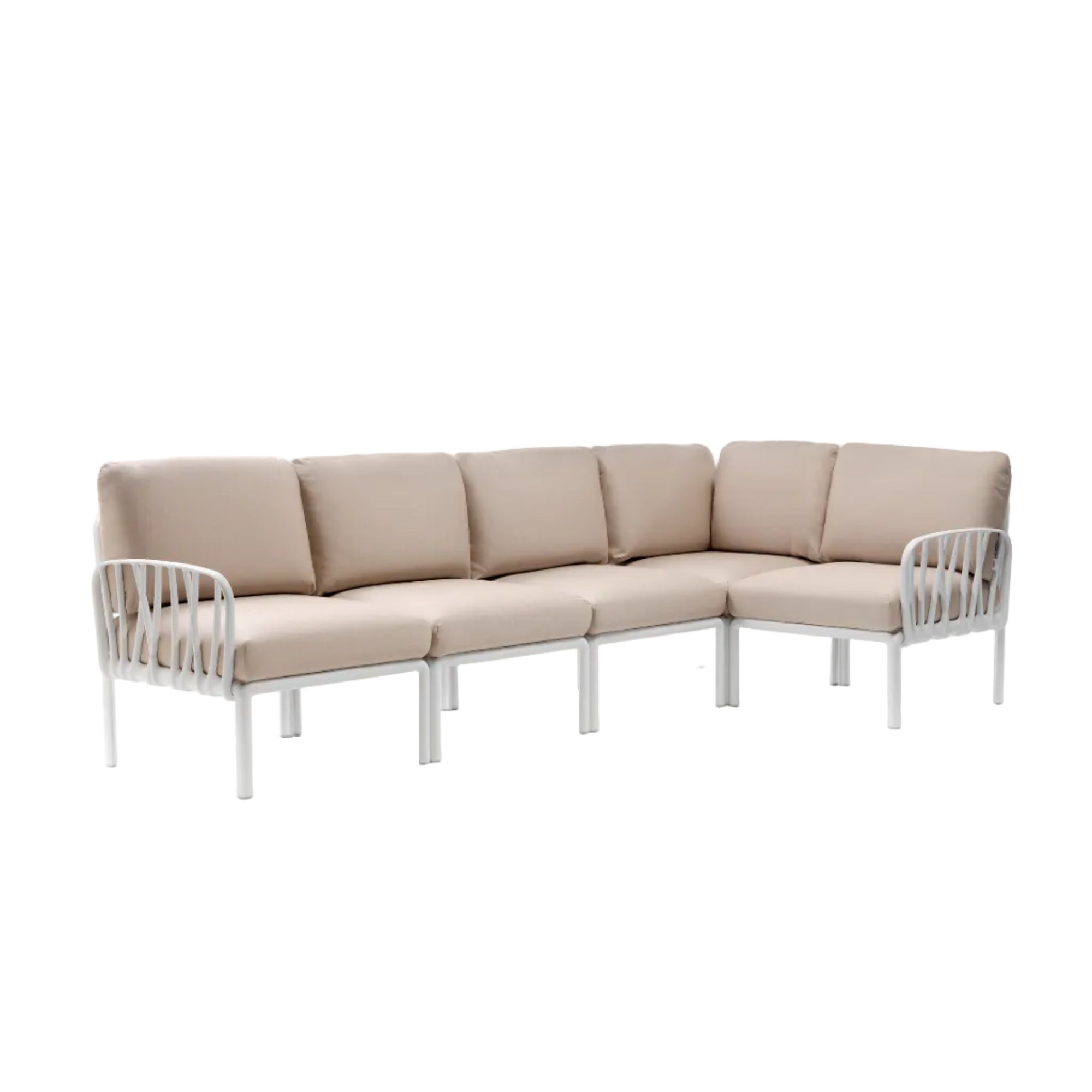 Modular Outdoor Corner Sofa KOMODO 5 Beige Sunbrella® with White Base