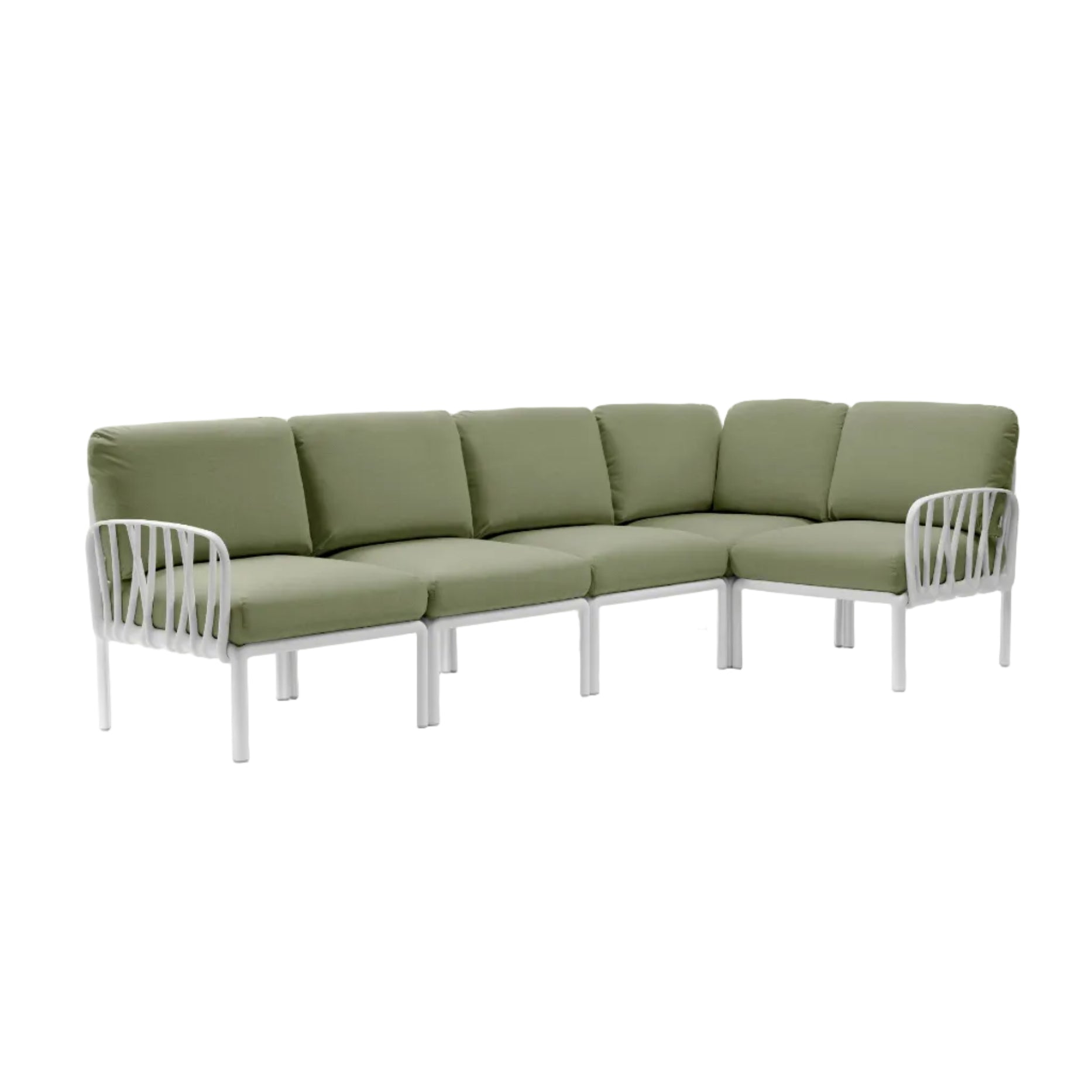 Modularer Außen-Ecksofa KOMODO 5 dunkelgrün Sunbrella® mit weißem Gestell