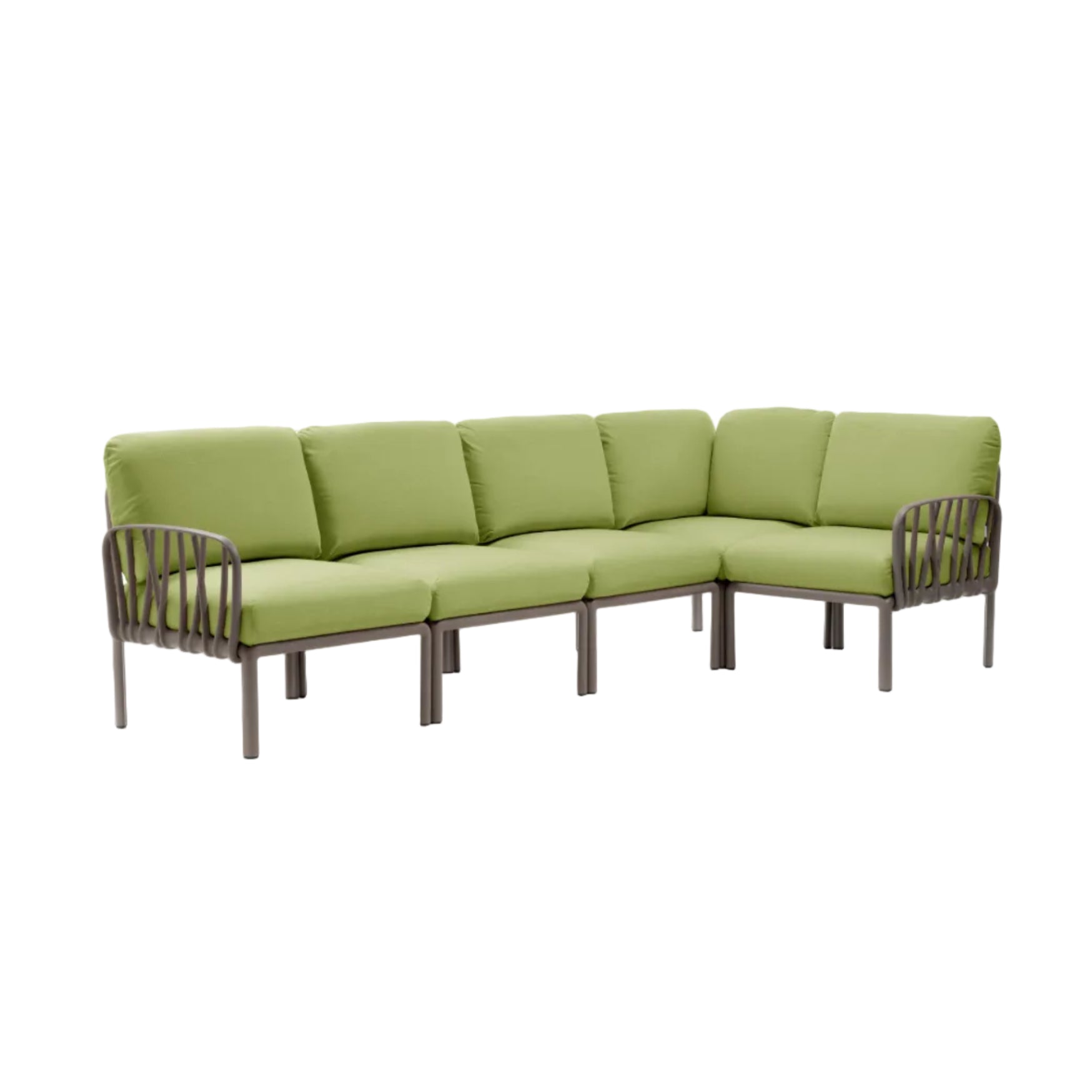 Modularer Außen-Ecksofa KOMODO 5 grün Sunbrella® mit taupefarbenem Gestell