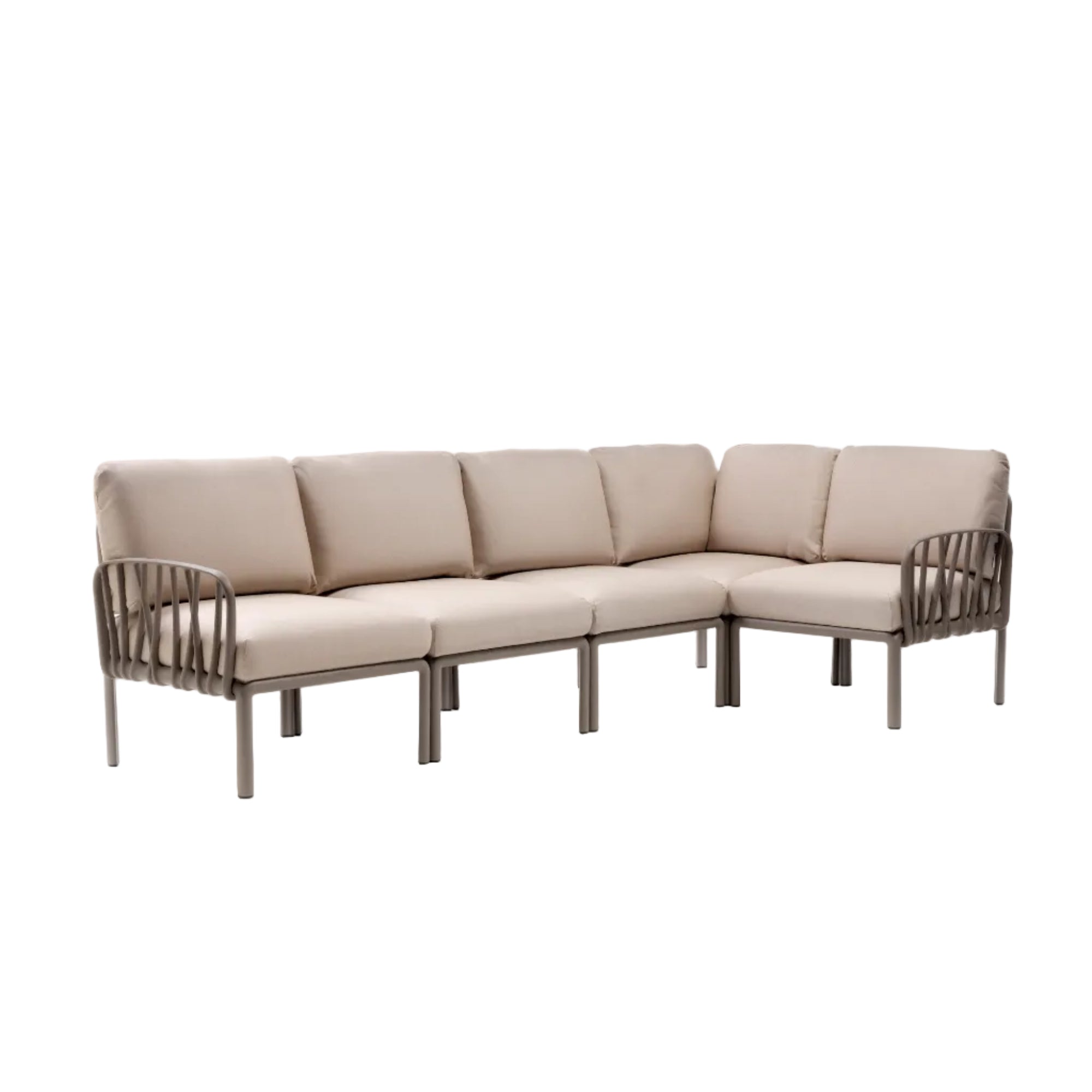 Modularer Außen-Ecksofa KOMODO 5 beige Sunbrella® mit taupefarbenem Gestell