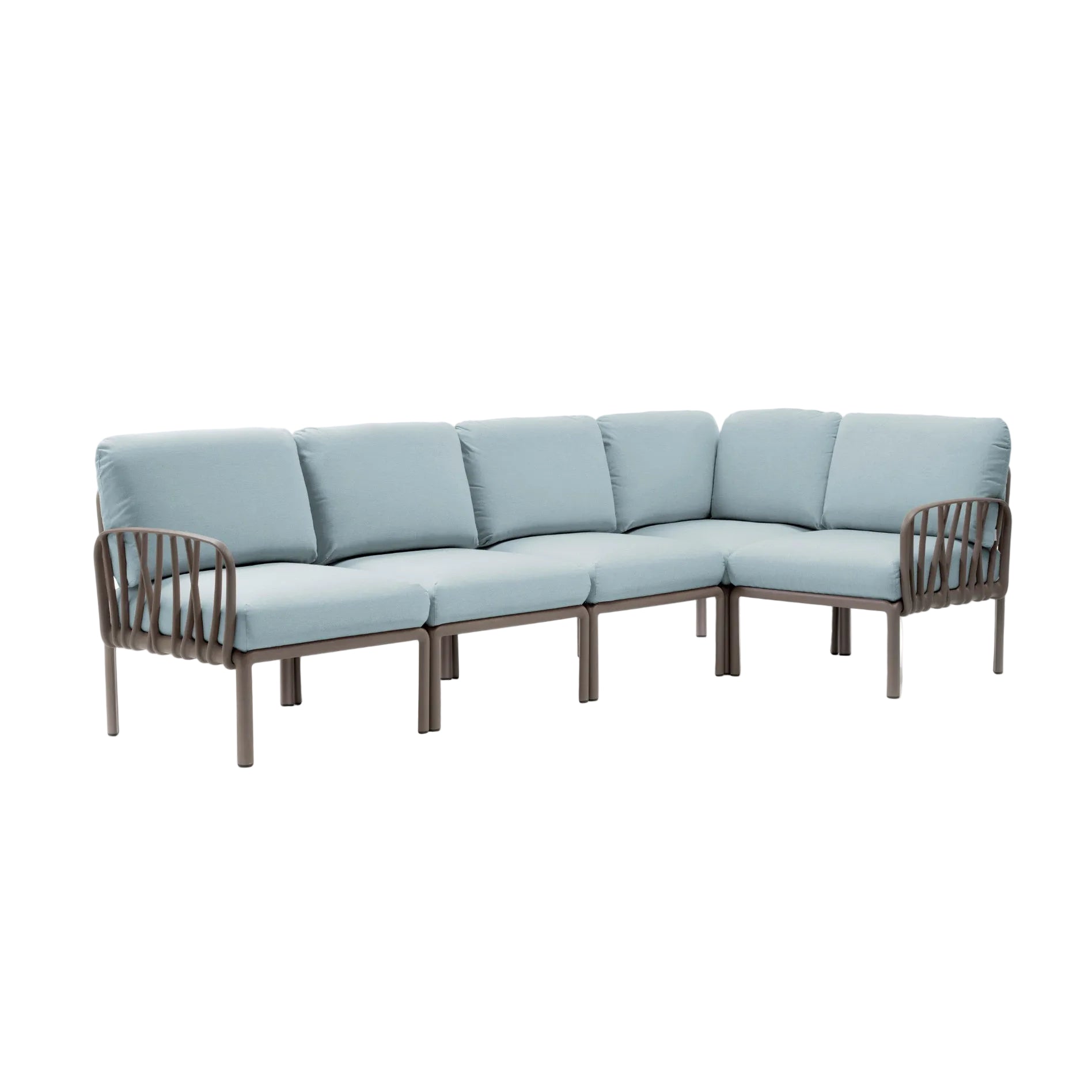 Modular Outdoor Corner Sofa KOMODO 5 in Sky Blue Sunbrella® with Taupe Base