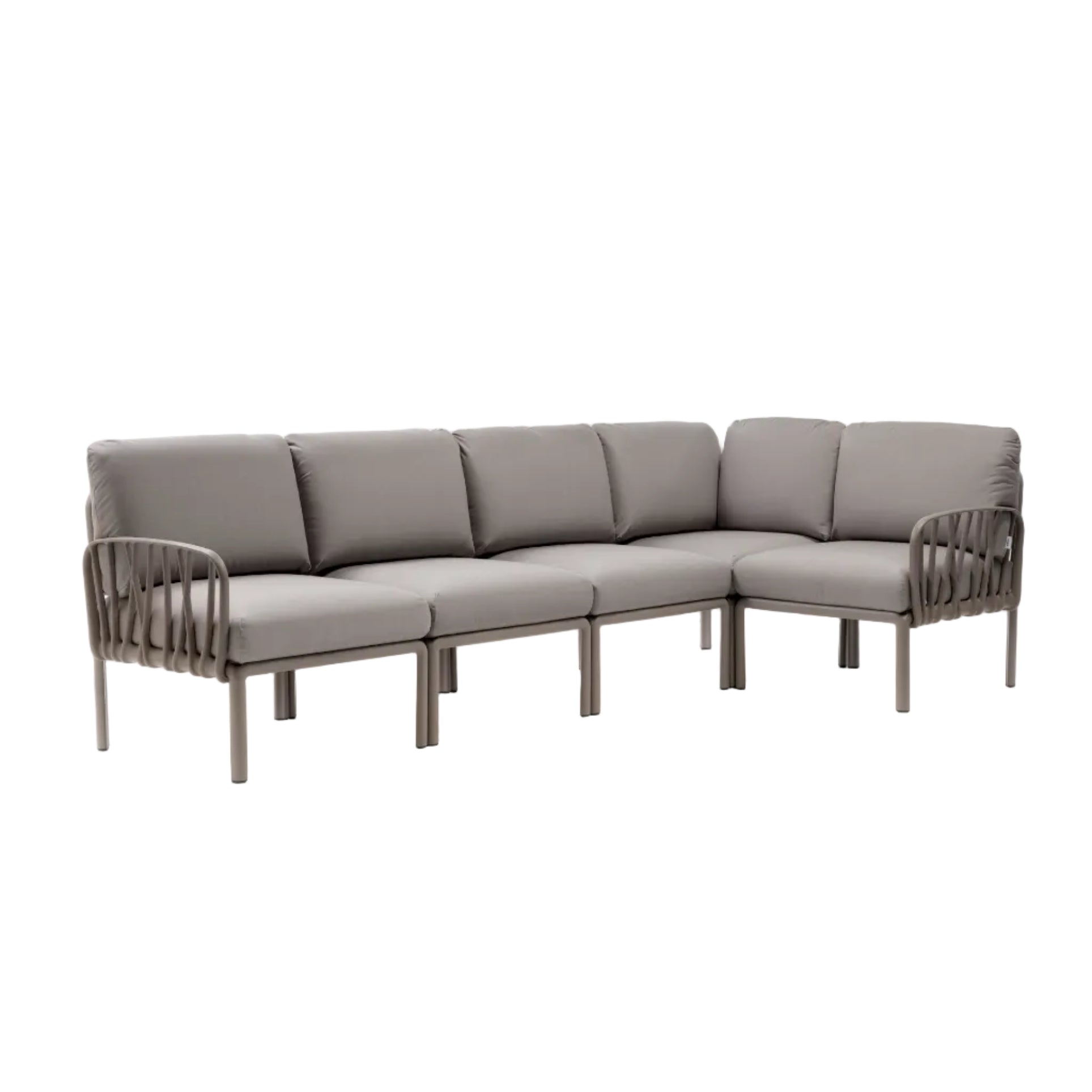 Modulaire buitenhoekbank KOMODO 5 grijs met taupe basis