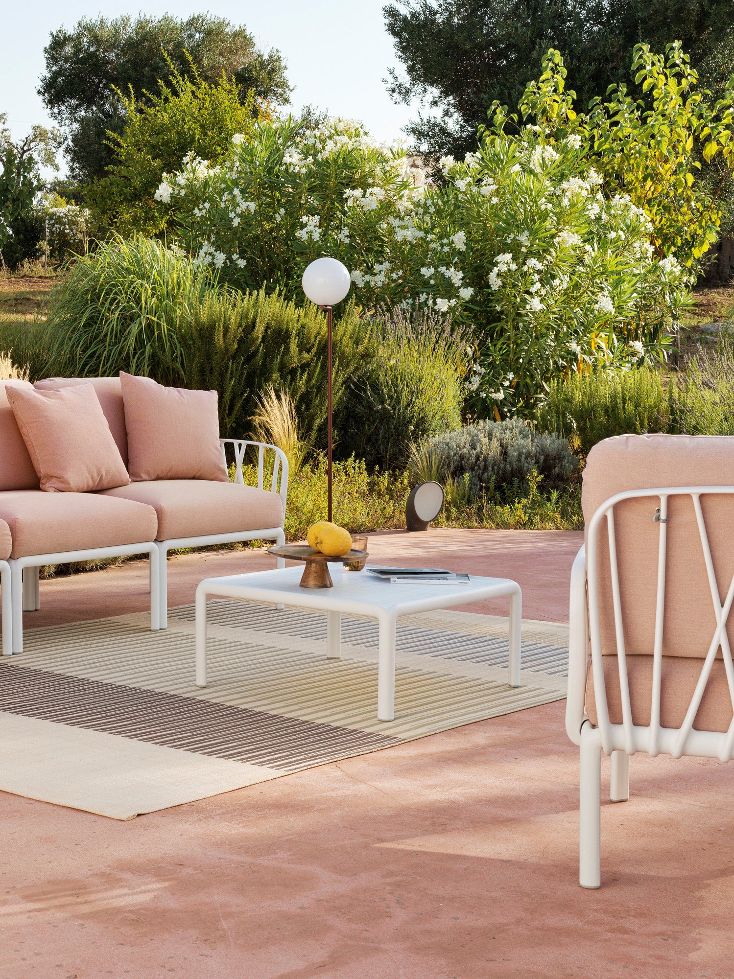 Modular Outdoor Corner Sofa KOMODO 5 Beige Sunbrella® with White Base