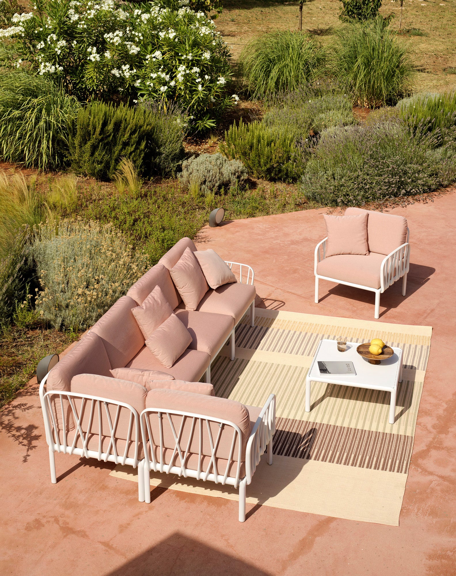 Modular Outdoor Corner Sofa KOMODO 5 Beige Sunbrella® with White Base