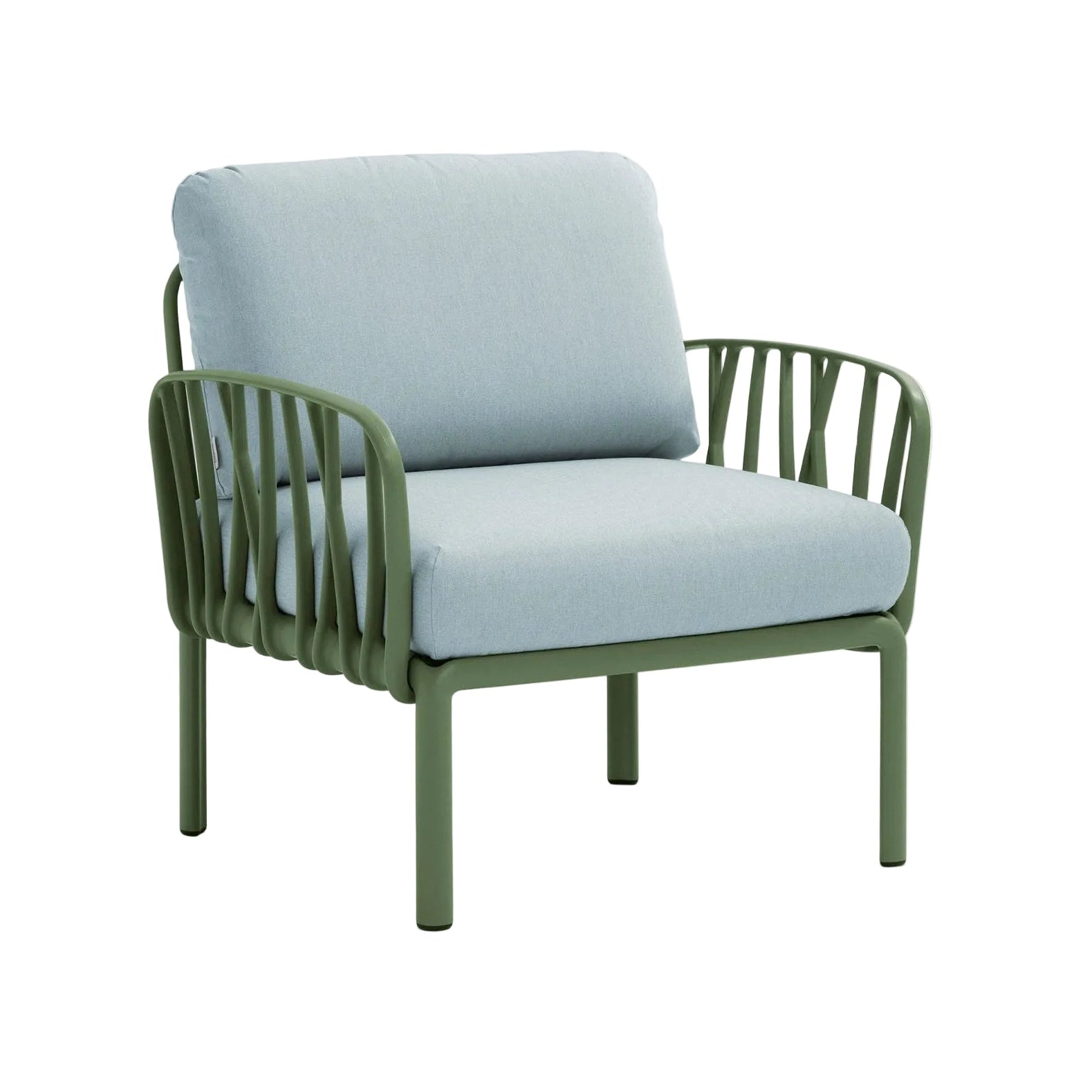 Outdoor Armchair KOMODO in Sky Blue Sunbrella® with Green Agave Base