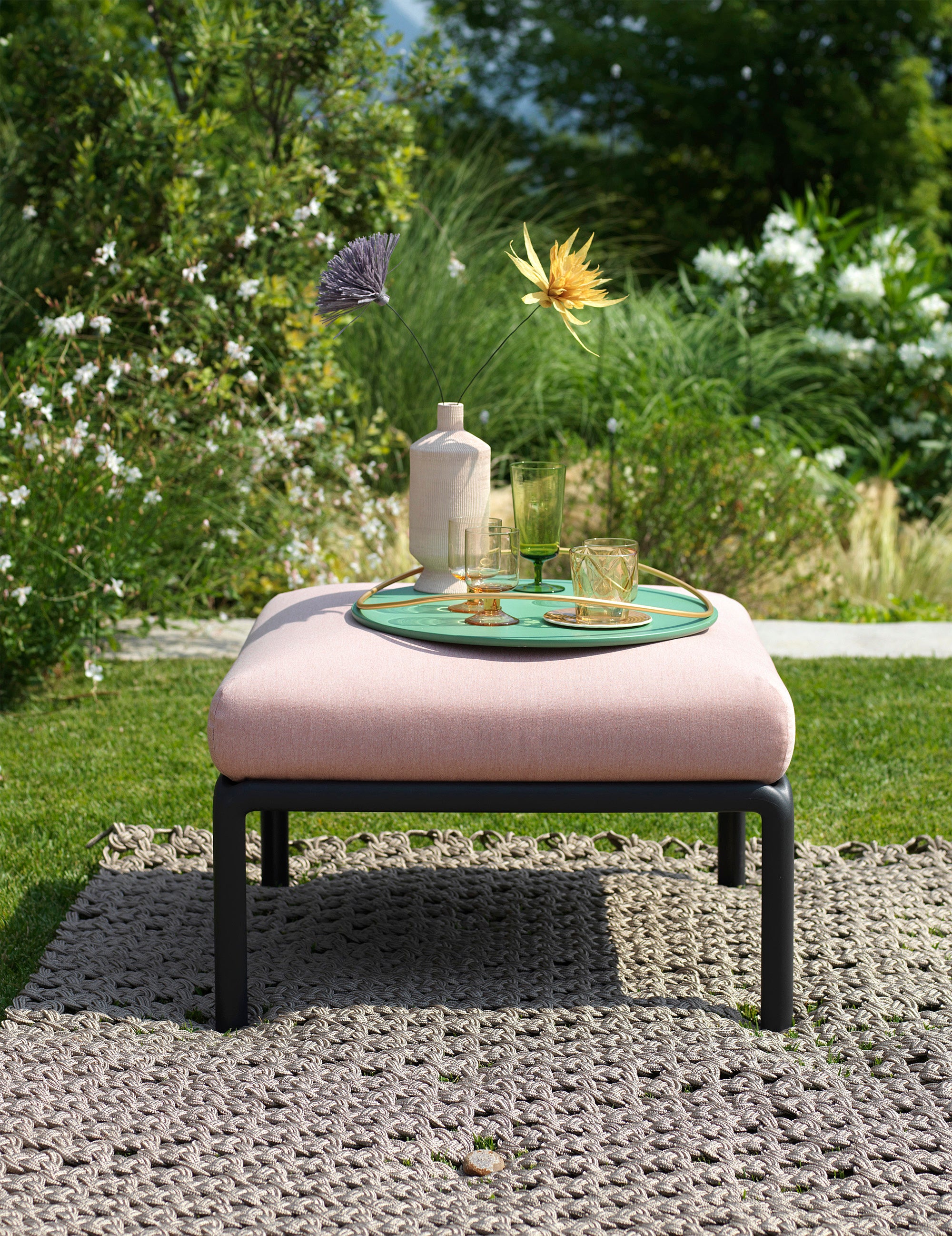 Outdoor Pouf KOMODO – TECH PANAMA beige with taupe base