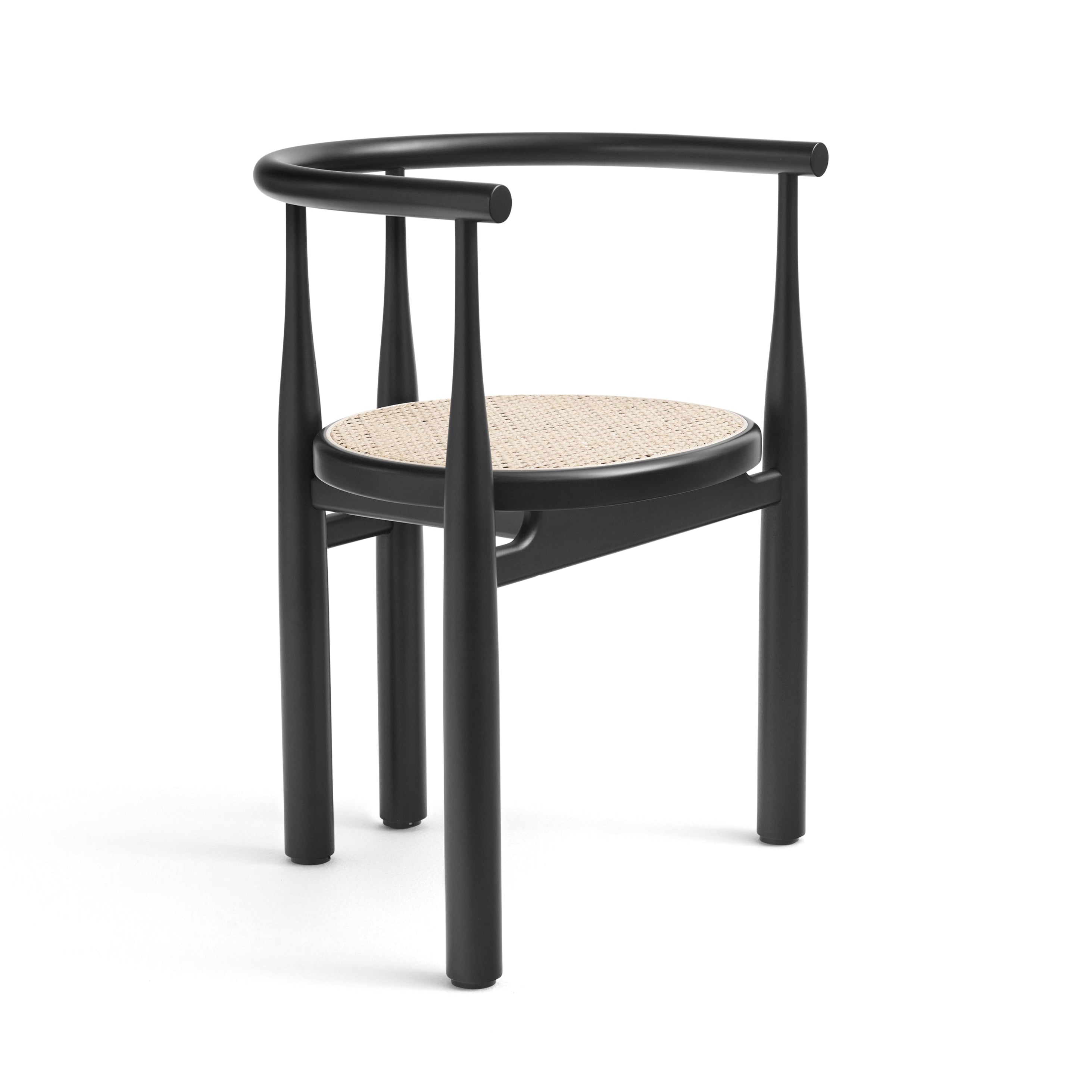 Stoel BUKOWSKI met gevlochten zitting en zwarte beukenhouten basis