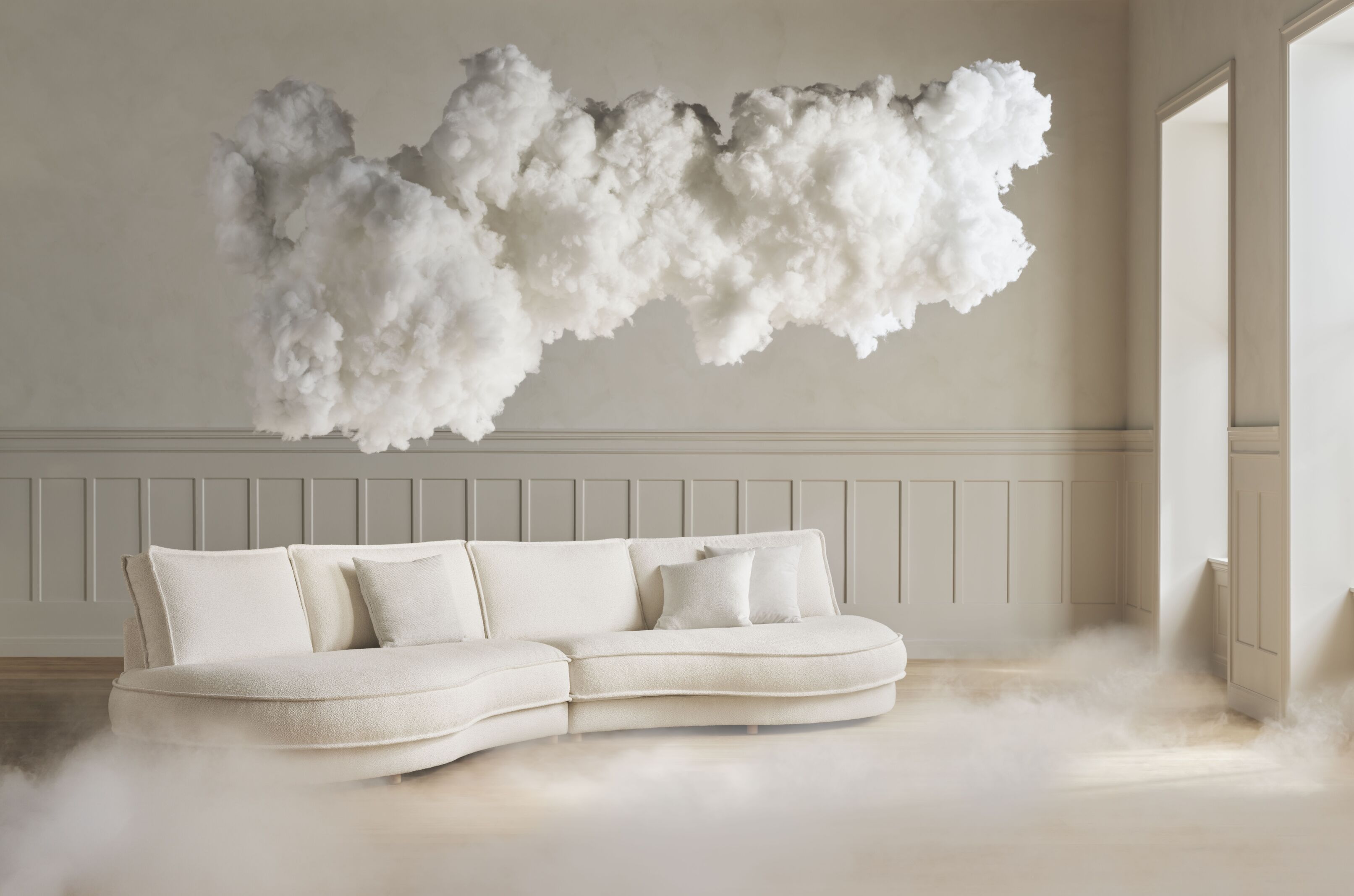 Sofa 2-module rond gestoffeerd NOORA zwarte basis