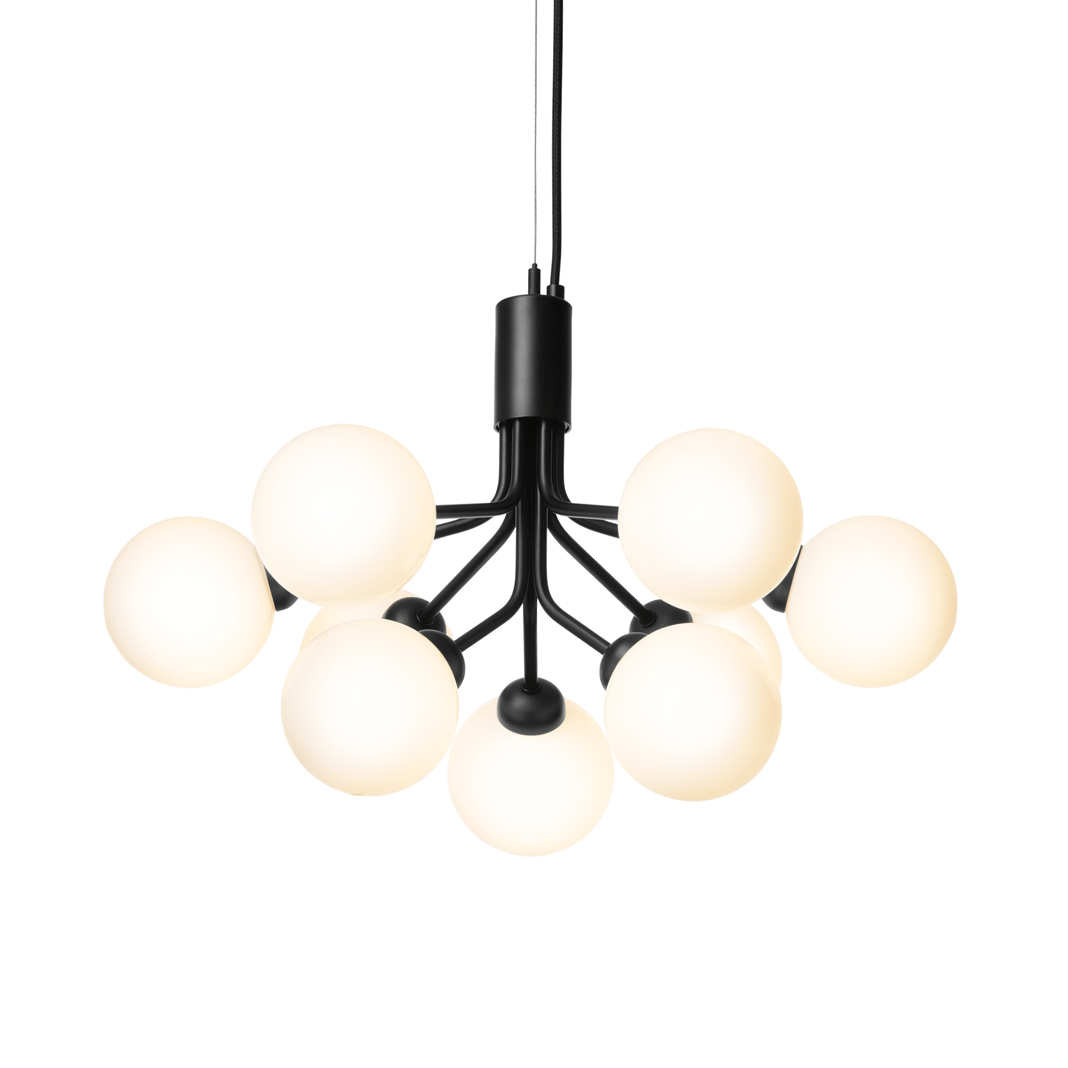 Hanglamp APIALES 9 zwart met opaalglas