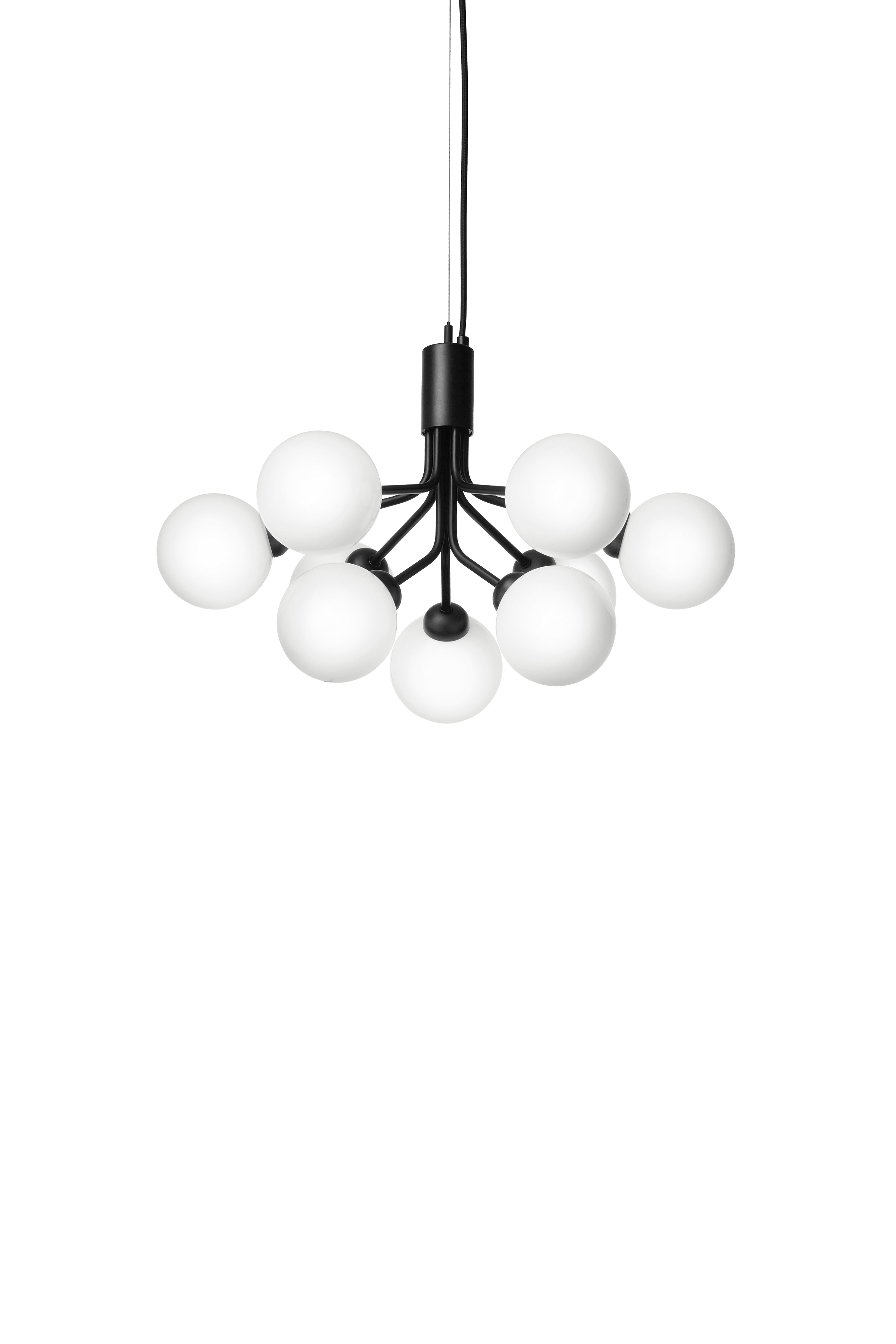Hanglamp APIALES 9 zwart met opaalglas
