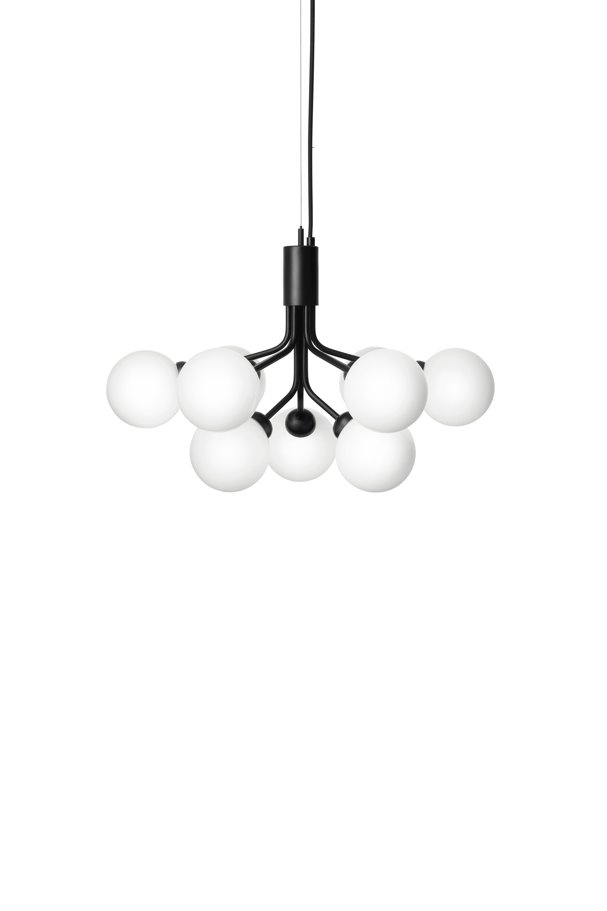 Hanglamp APIALES 9 zwart met opaalglas