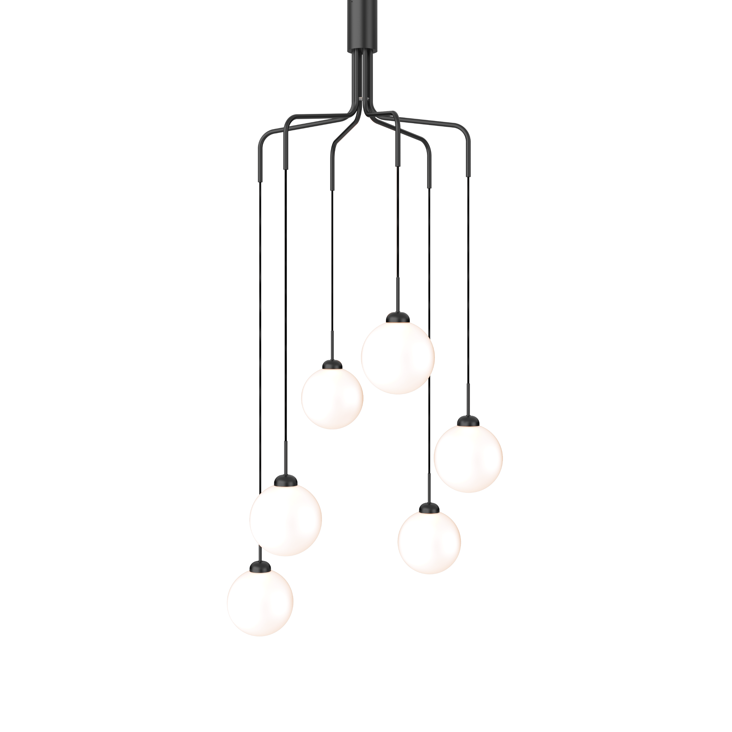 Hanglamp APIALES CLUSTER 6 zwart met opaalglas