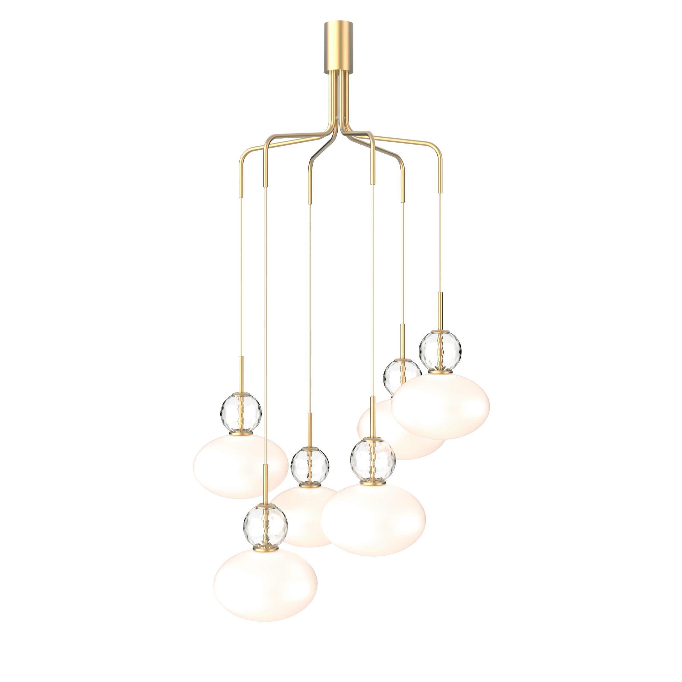 Pendelleuchte RIZZATTO 6 Messing mit opalem Glas