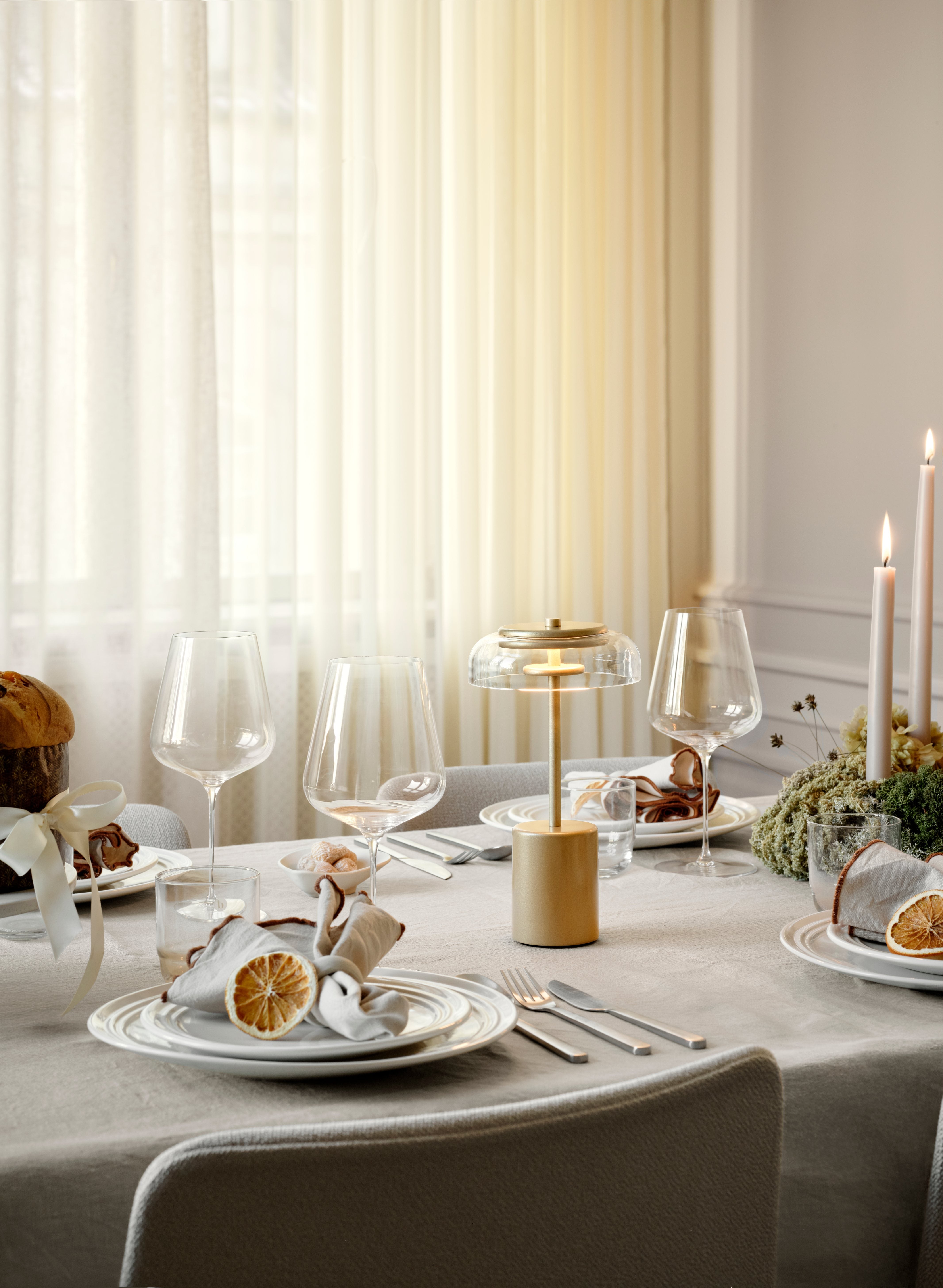 Tragbare Lampe BLOSSI gold mit transparentem Glas