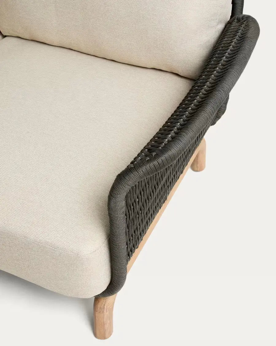Sofa ogrodowa 3-osobowa ALIPA czarny z beżowym – plecionka, Kave Home