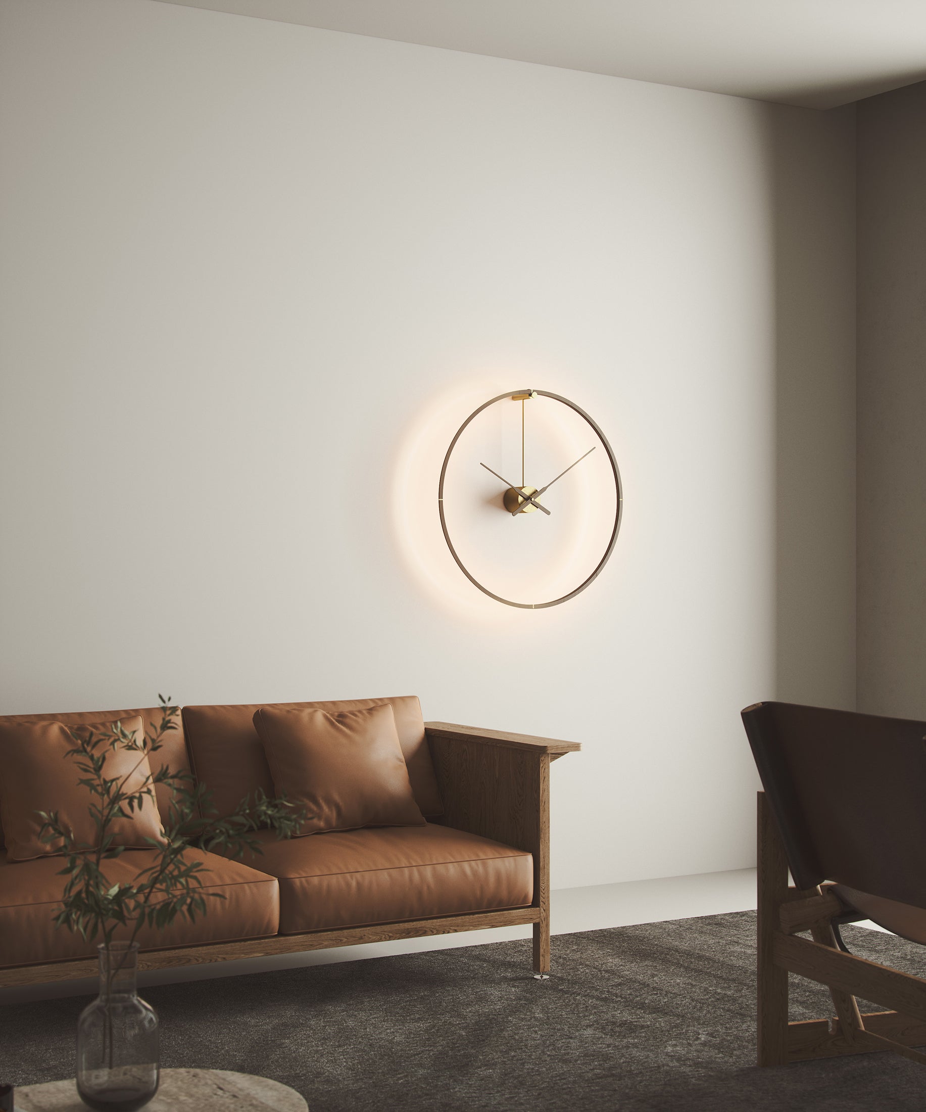 Beleuchtete Uhr OMBRA PREMIUM aus Nussbaum mit Gold