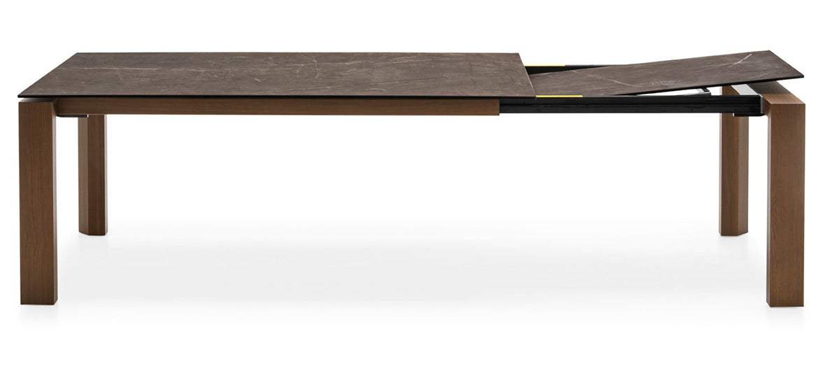 Extendable table OMNIA with a brown top and dark wooden base