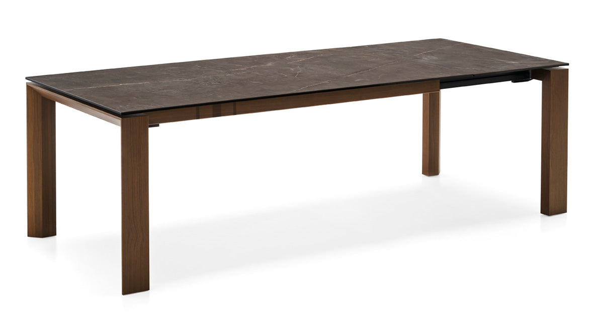 Extendable table OMNIA with a brown top and dark wooden base