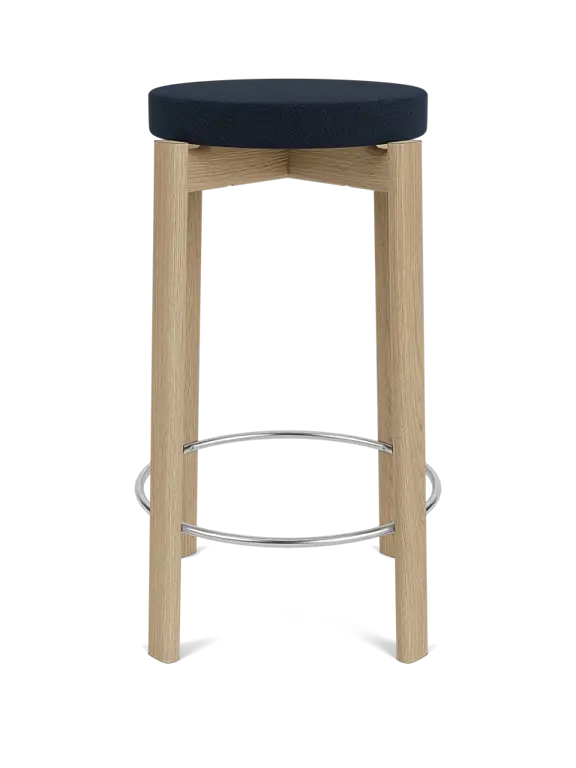 Hocker PASSAGE eikenhout met een marineblauwe zitting
