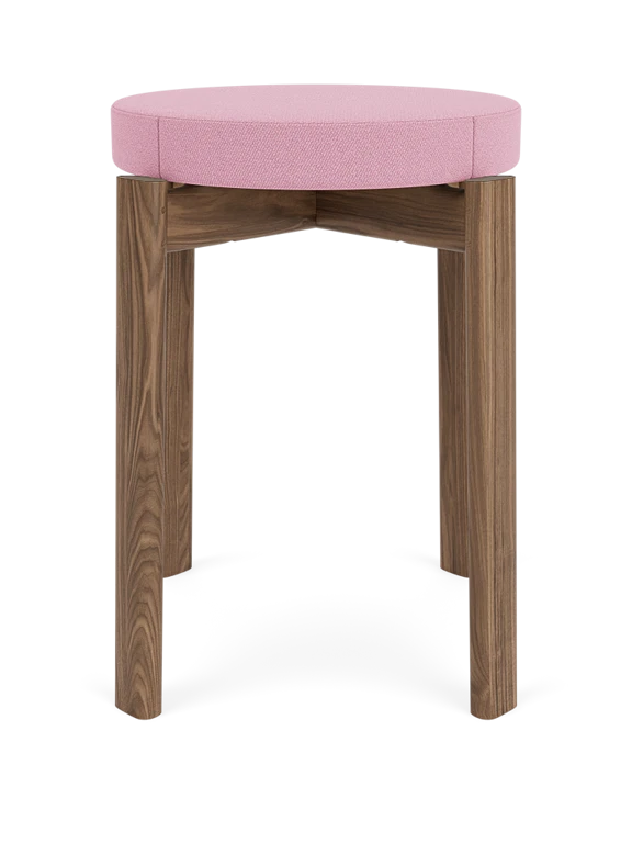 PASSAGE pink stool with walnut base