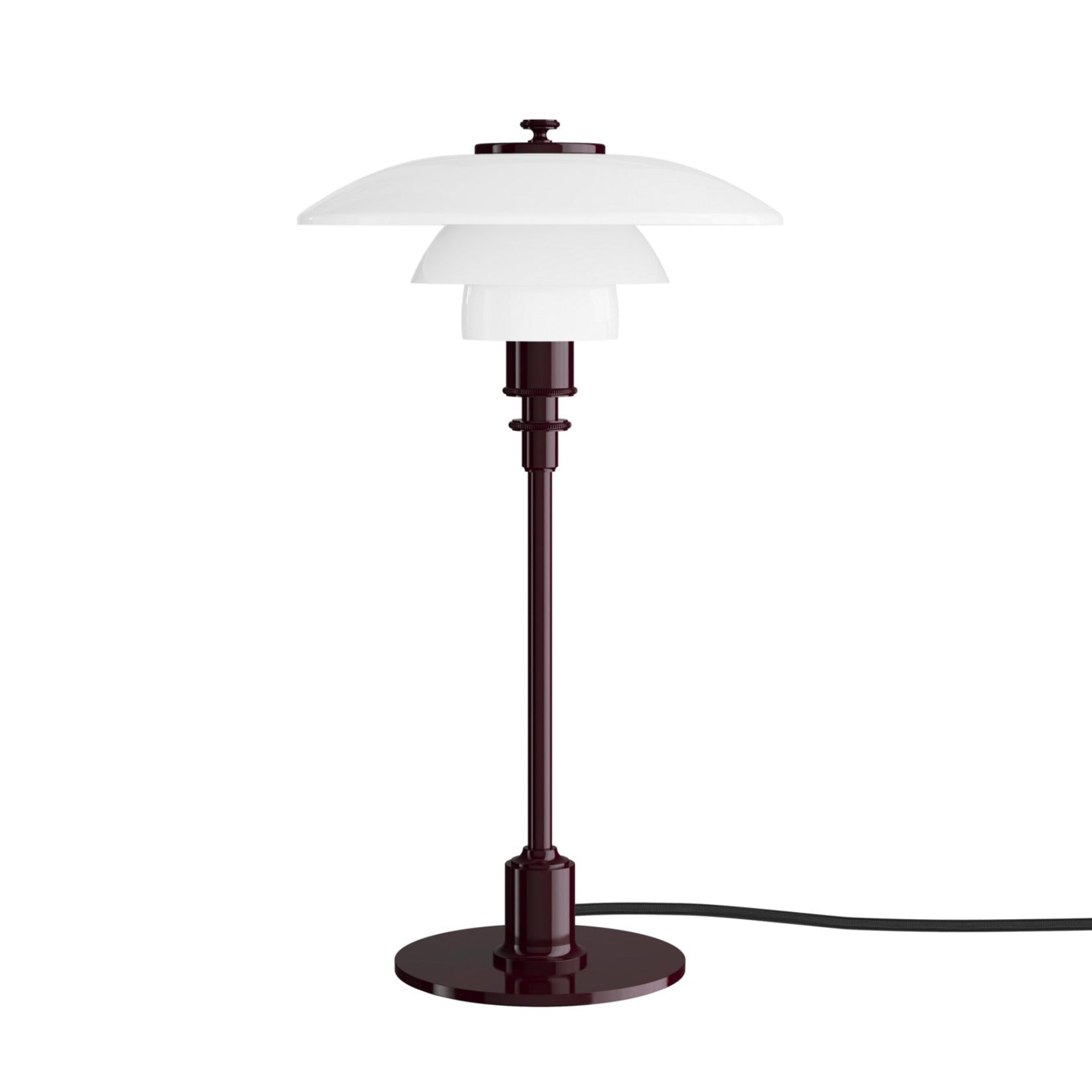 tafellamp PH 2/1 wit met bordeauxkleurige voet