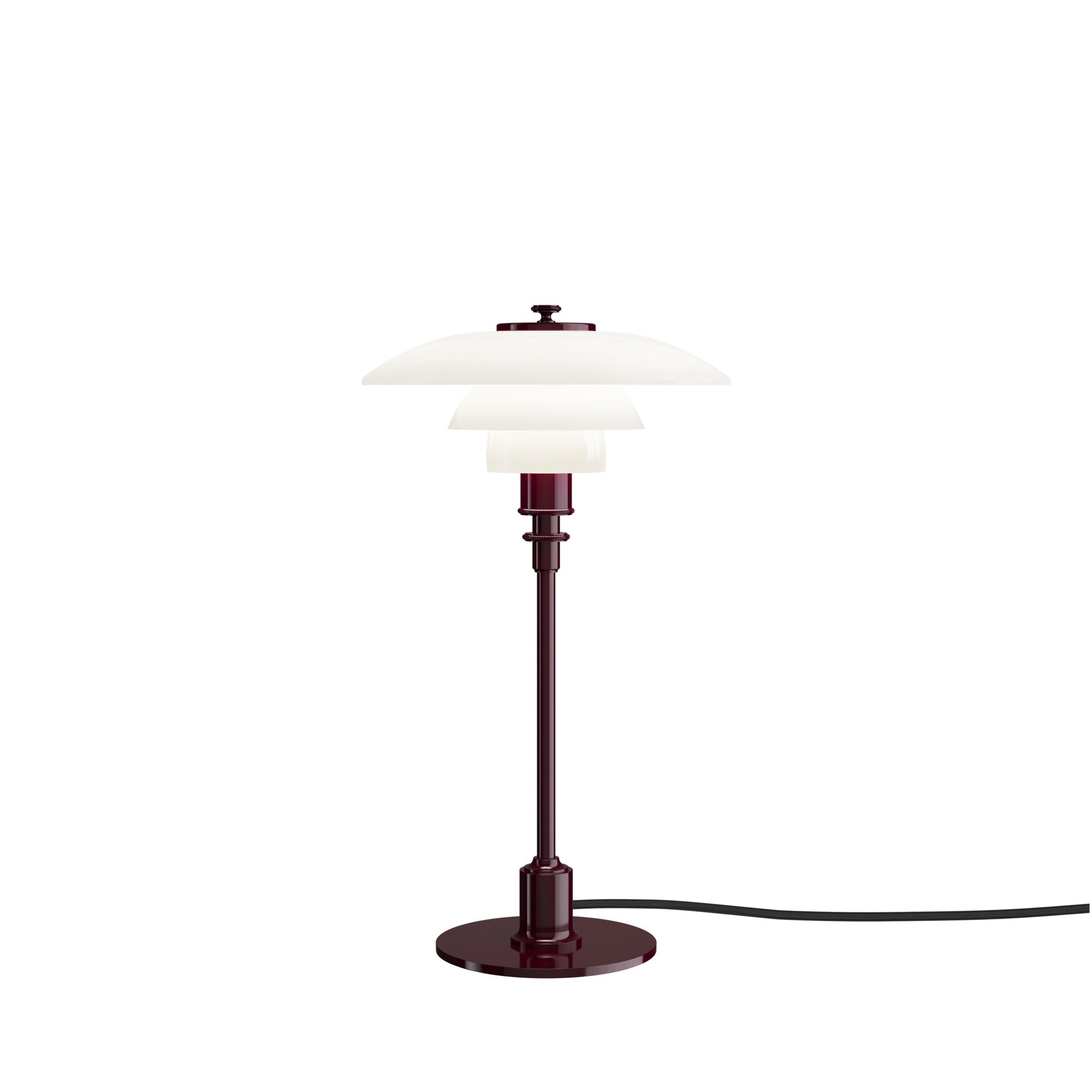 tafellamp PH 2/1 wit met bordeauxkleurige voet