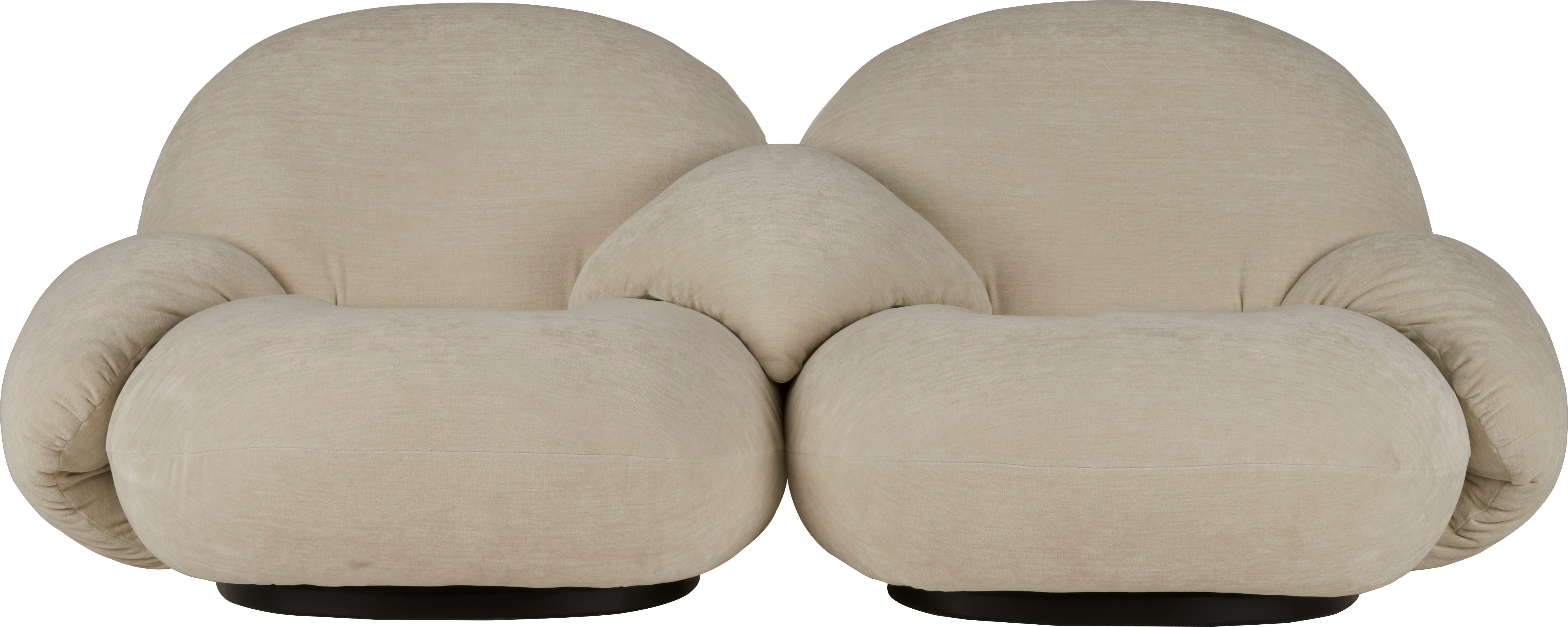 2-seater PACHA upholstered sofa with a black base