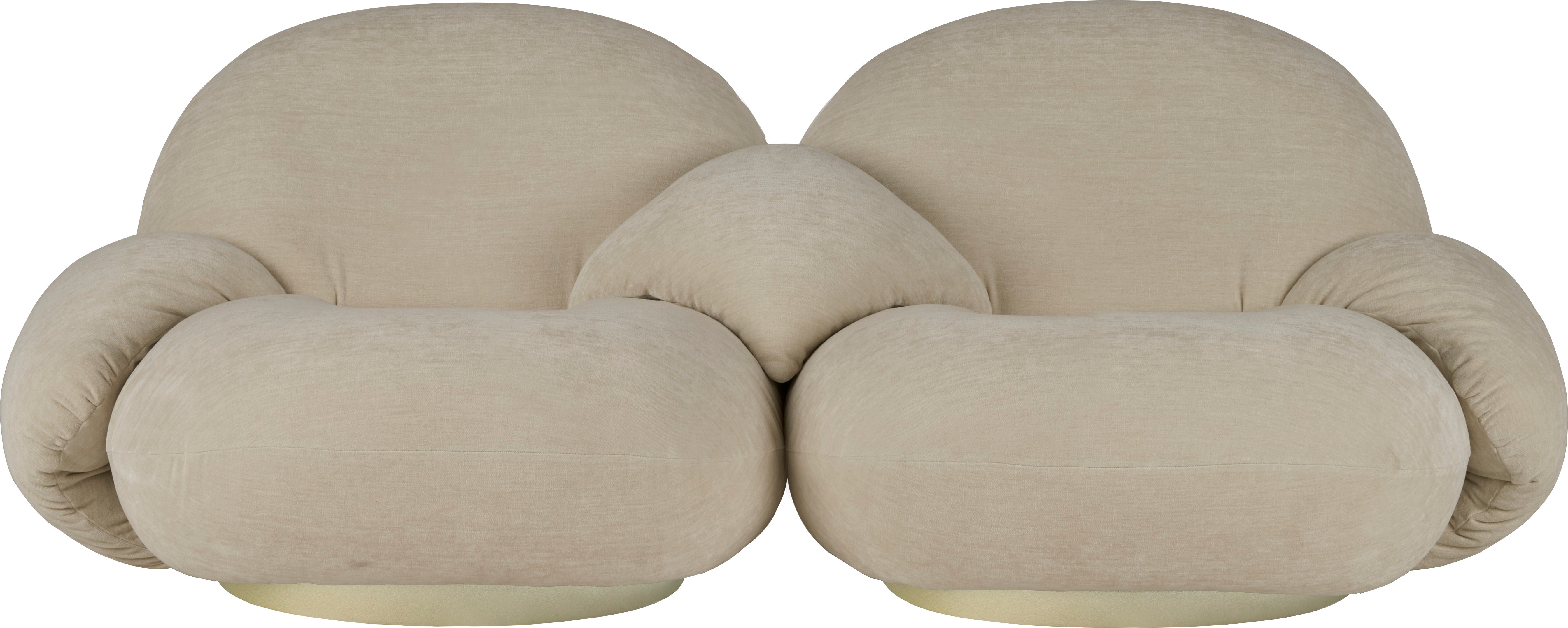 2-seater PACHA sofa upholstered with a gold base