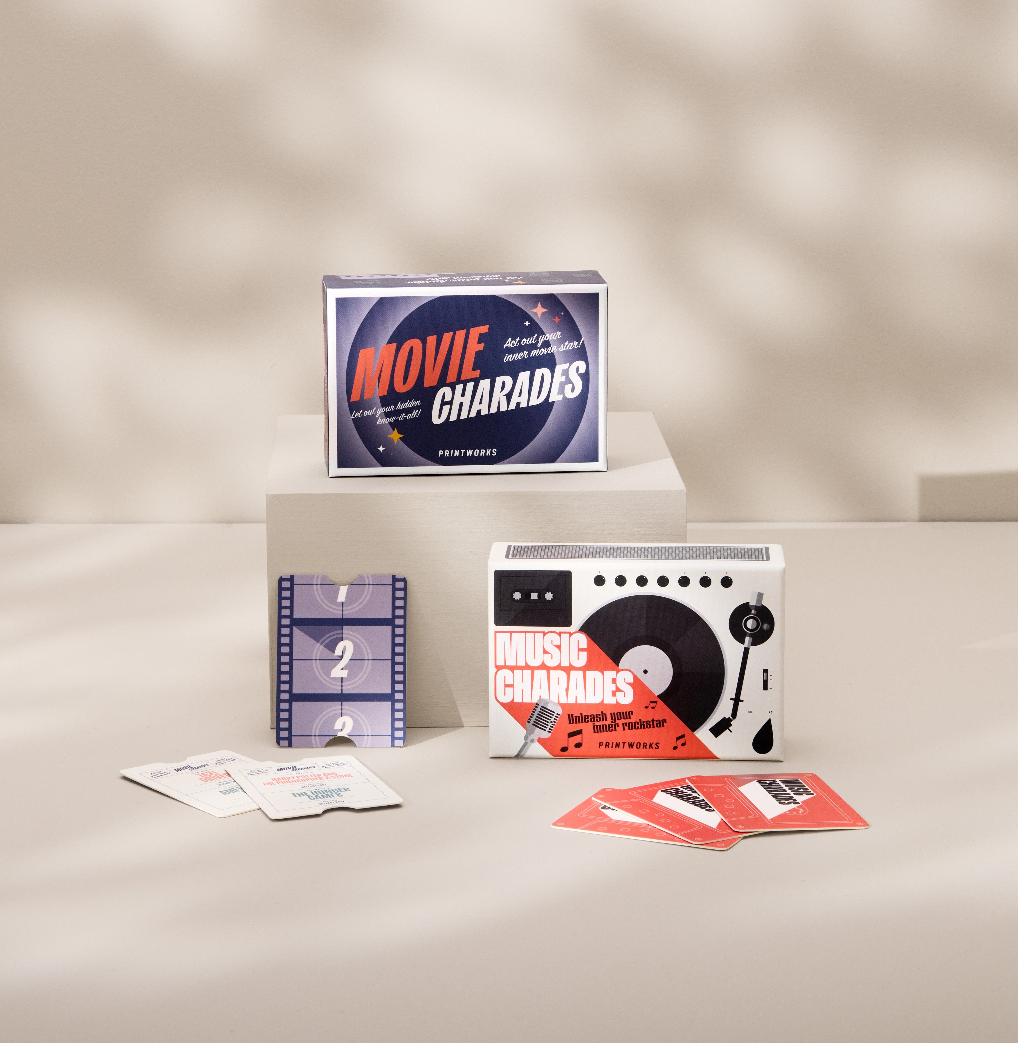 Music Charades Game in White with Black and Red