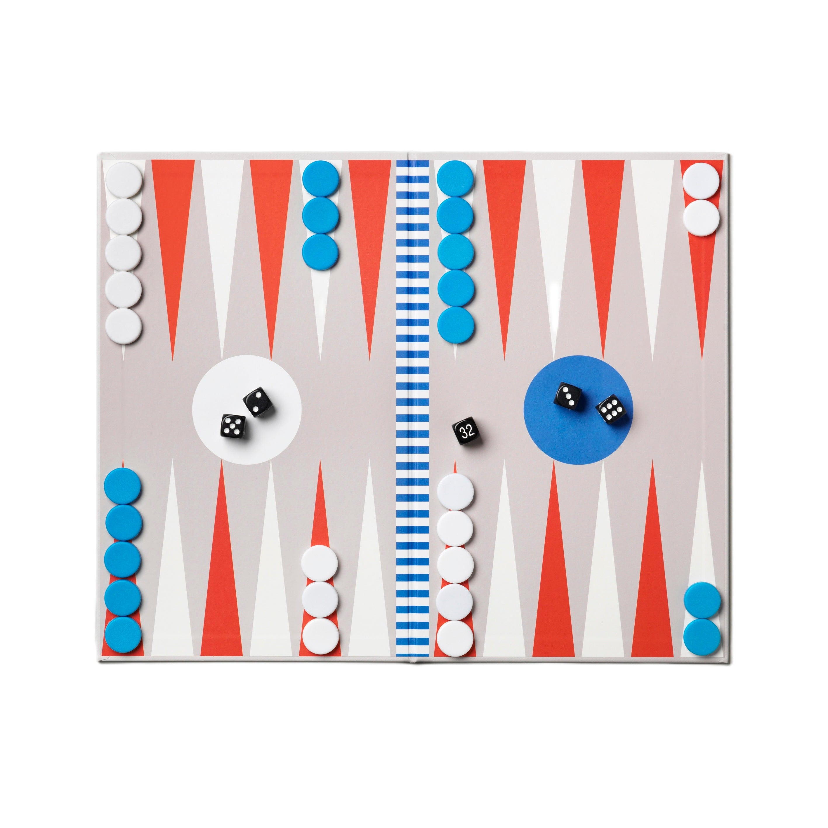 Backgammon-Spielset BACKGAMMON grau mit rot und blau