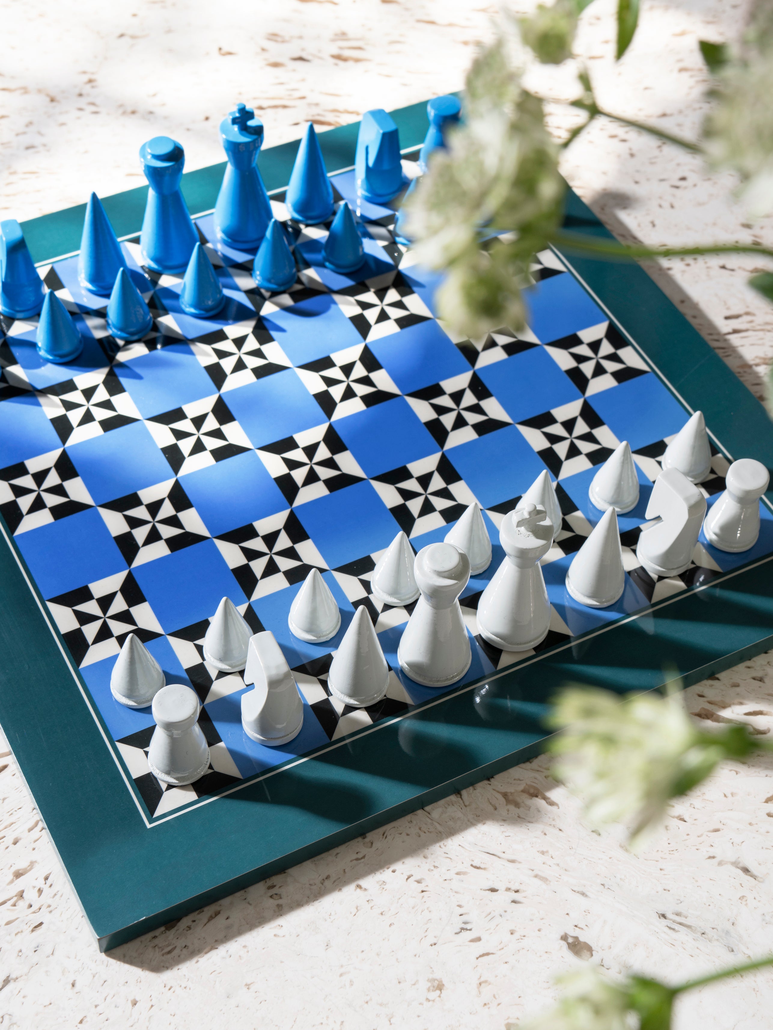 LACQUERED CHESS POSEIDON schaakset blauw