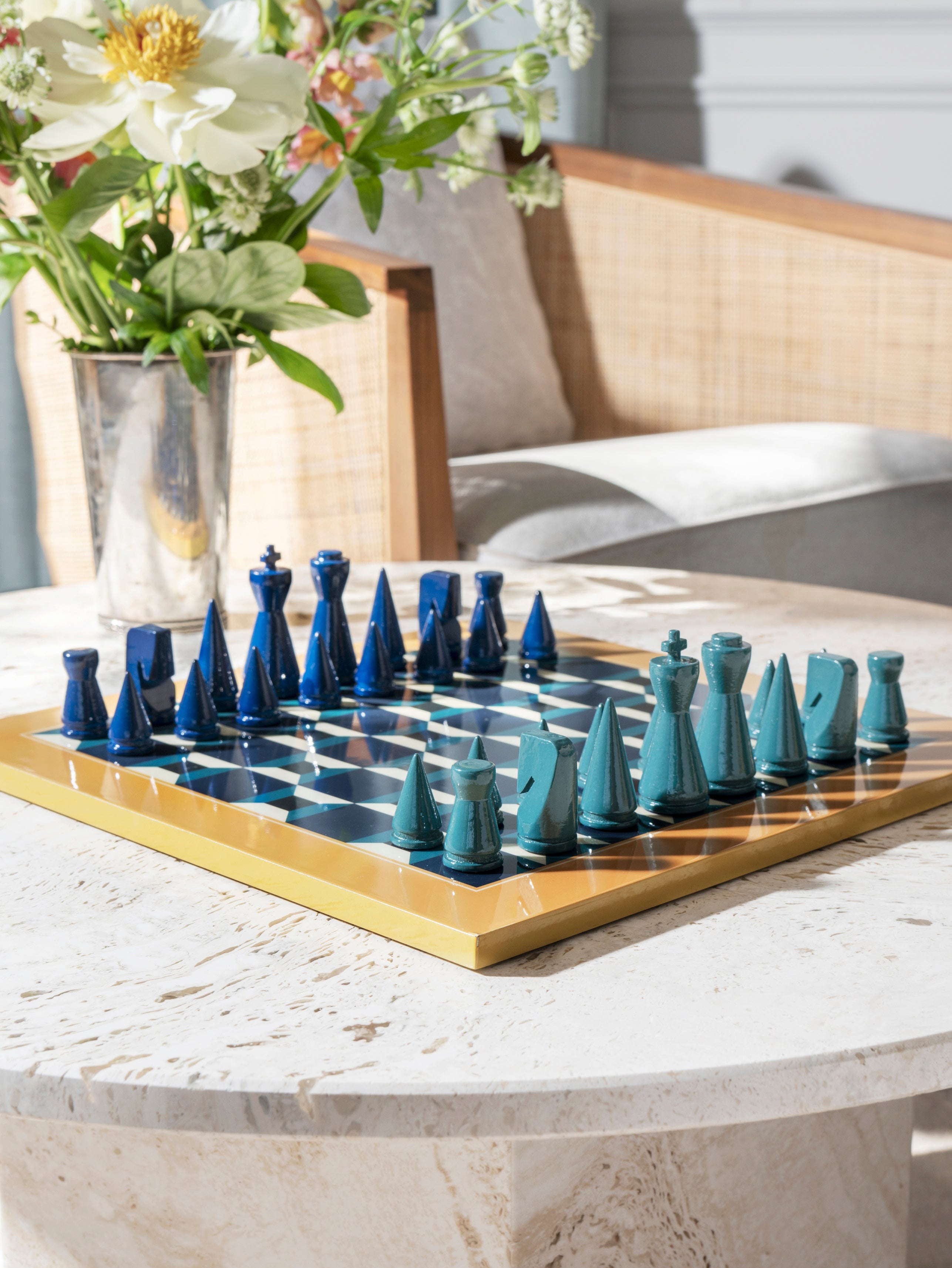 Schachspiel LACQUERED CHESS ATHENA blau