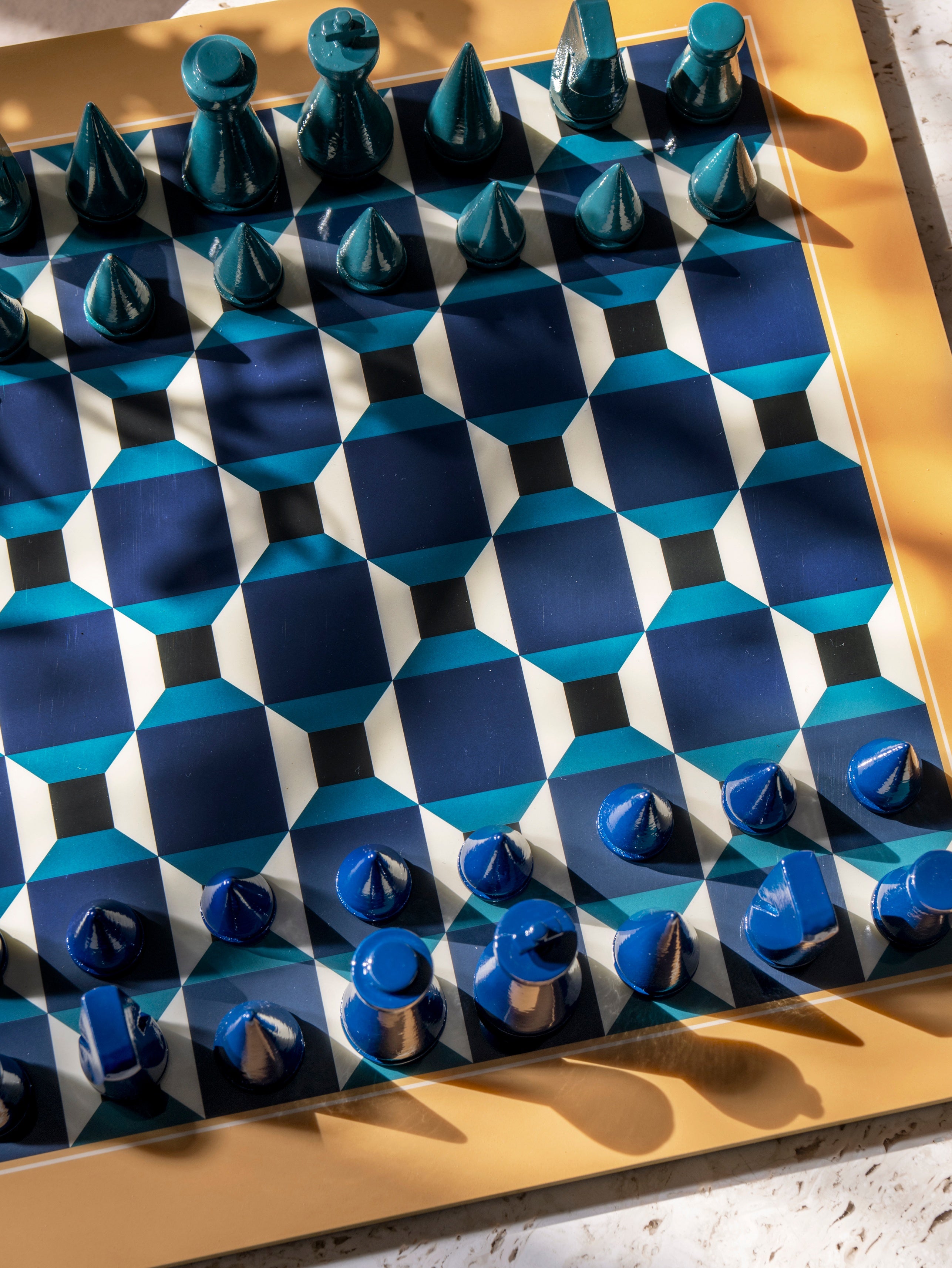 Schachspiel LACQUERED CHESS ATHENA blau