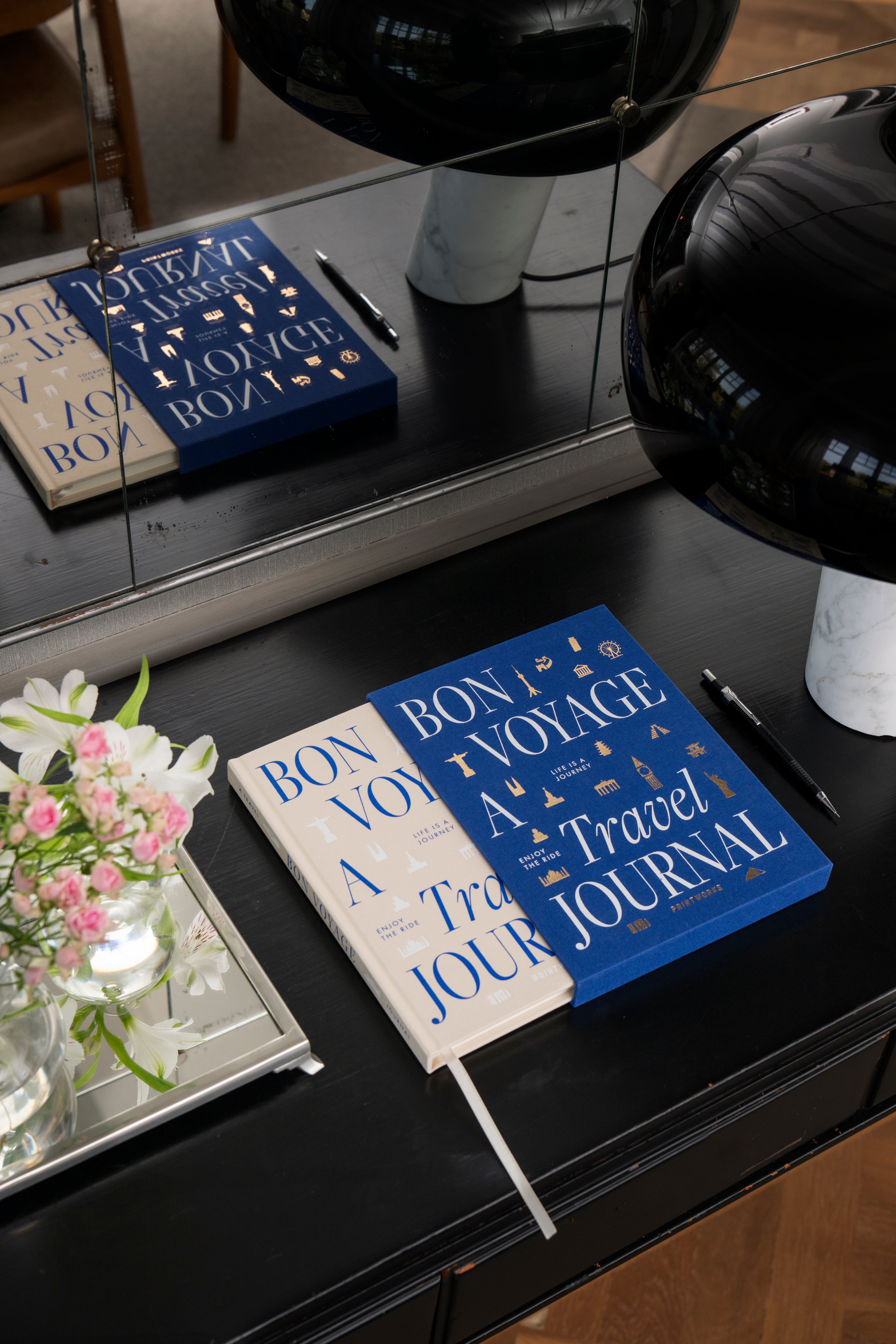 Reisdagboek TRAVEL JOURNAL marineblauw met beige