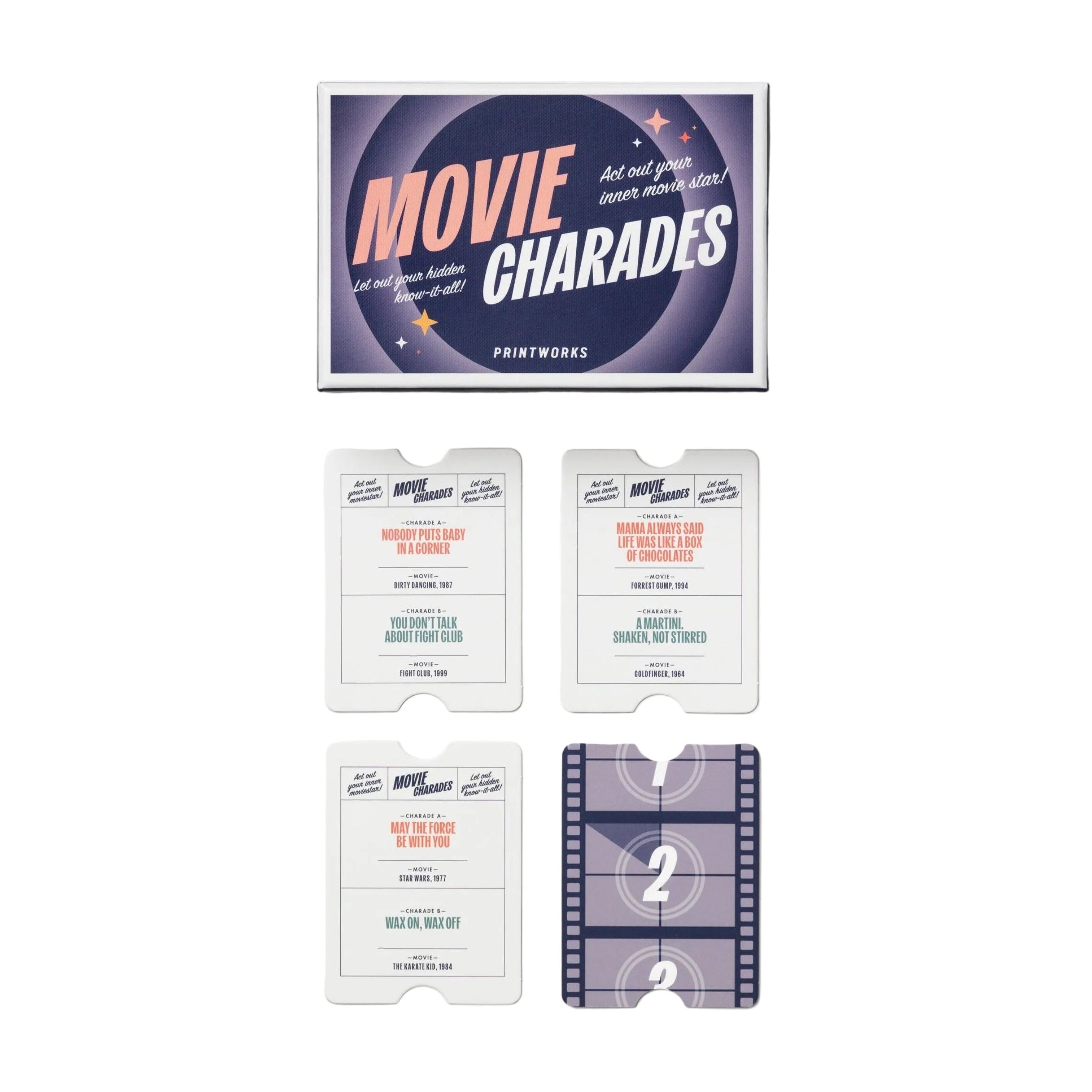 Movie Charades Film Game Navy Blue with White